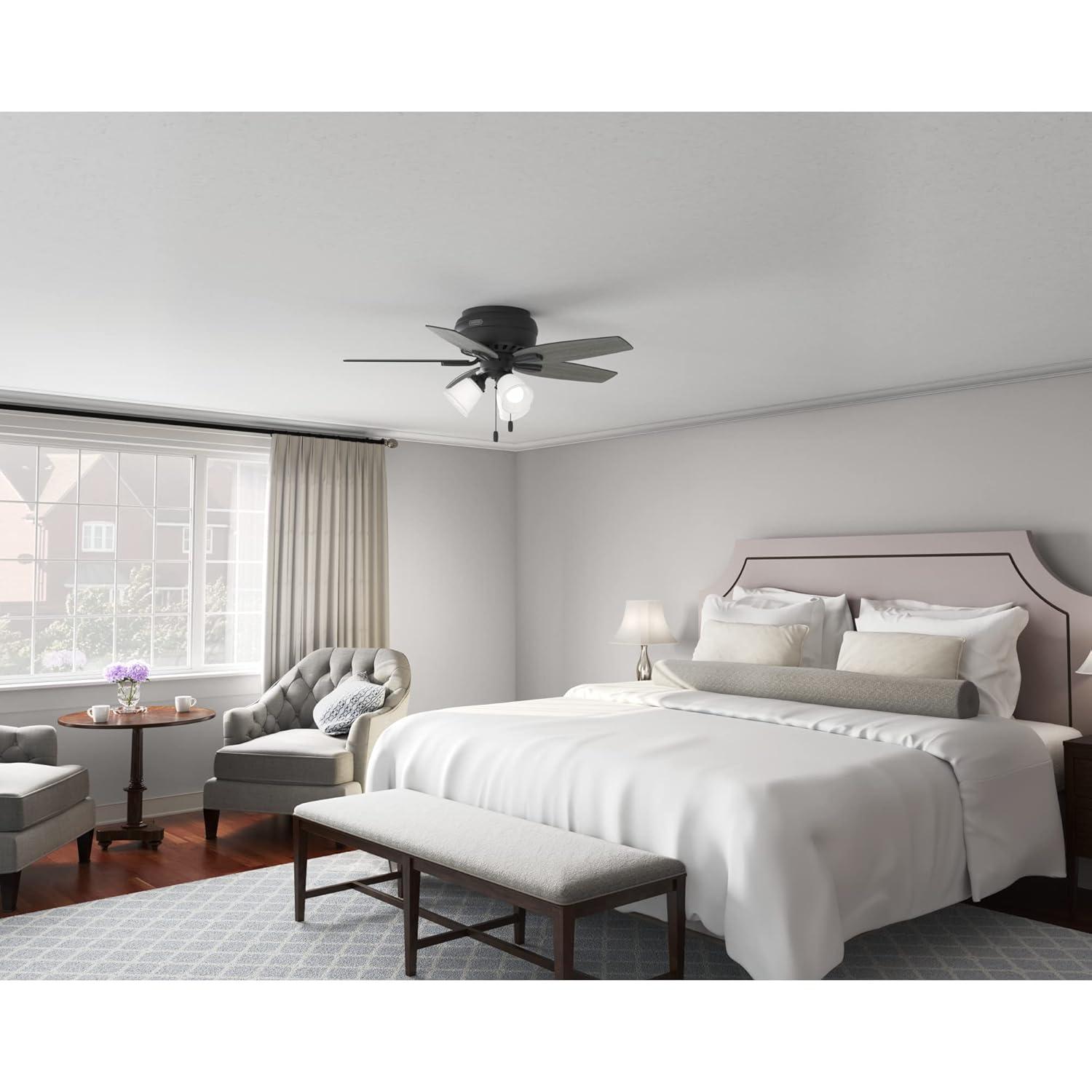 Hunter Fan Newsome 42" 5 - Blade Traditional Indoor Flush Mount Ceiling Fan with Lights and Pull Chains