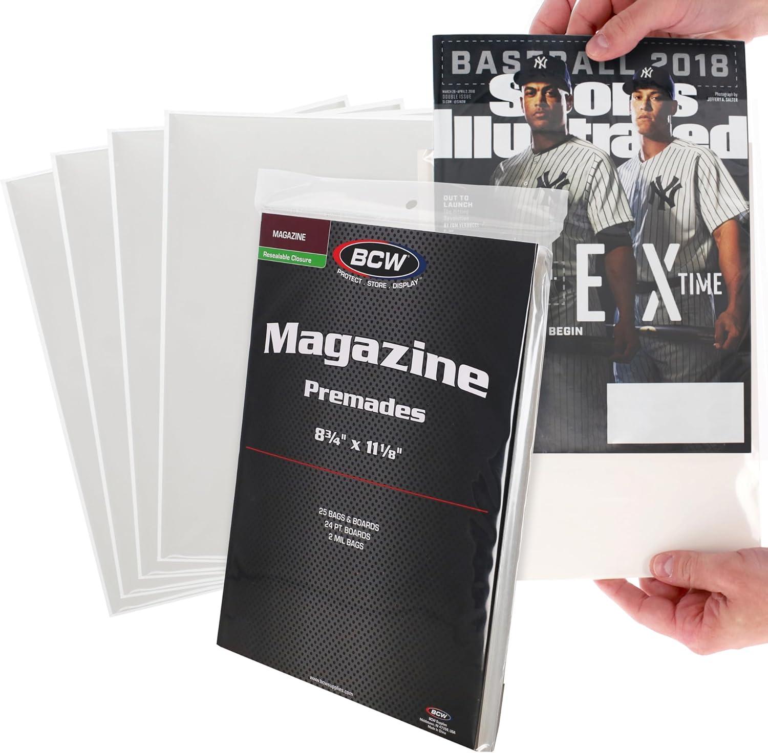 BCW Magazine Premade Resealable Bags and Boards | Standard Size 8 ¾" x 11⅛" | Pre-Loaded Boards in Magazine Sleeve Protectors | Ideal for Packaging and Protecting Magazines (25, Resealable)