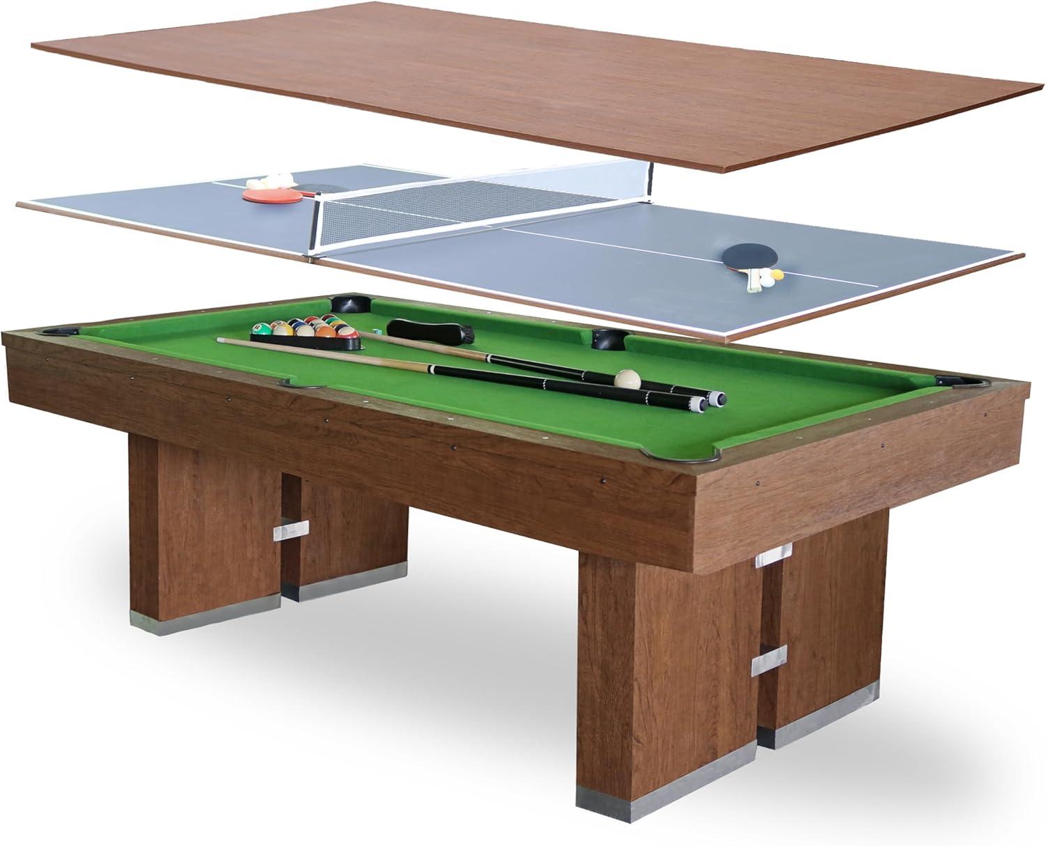 Freetime Fun 7 FT 3 in 1 Multi Game Pool Table with Dining Top Pool Table Ping Pong Table Combo, Includes Pool Table Accessories and Tennis Paddles - SKU RB5900A