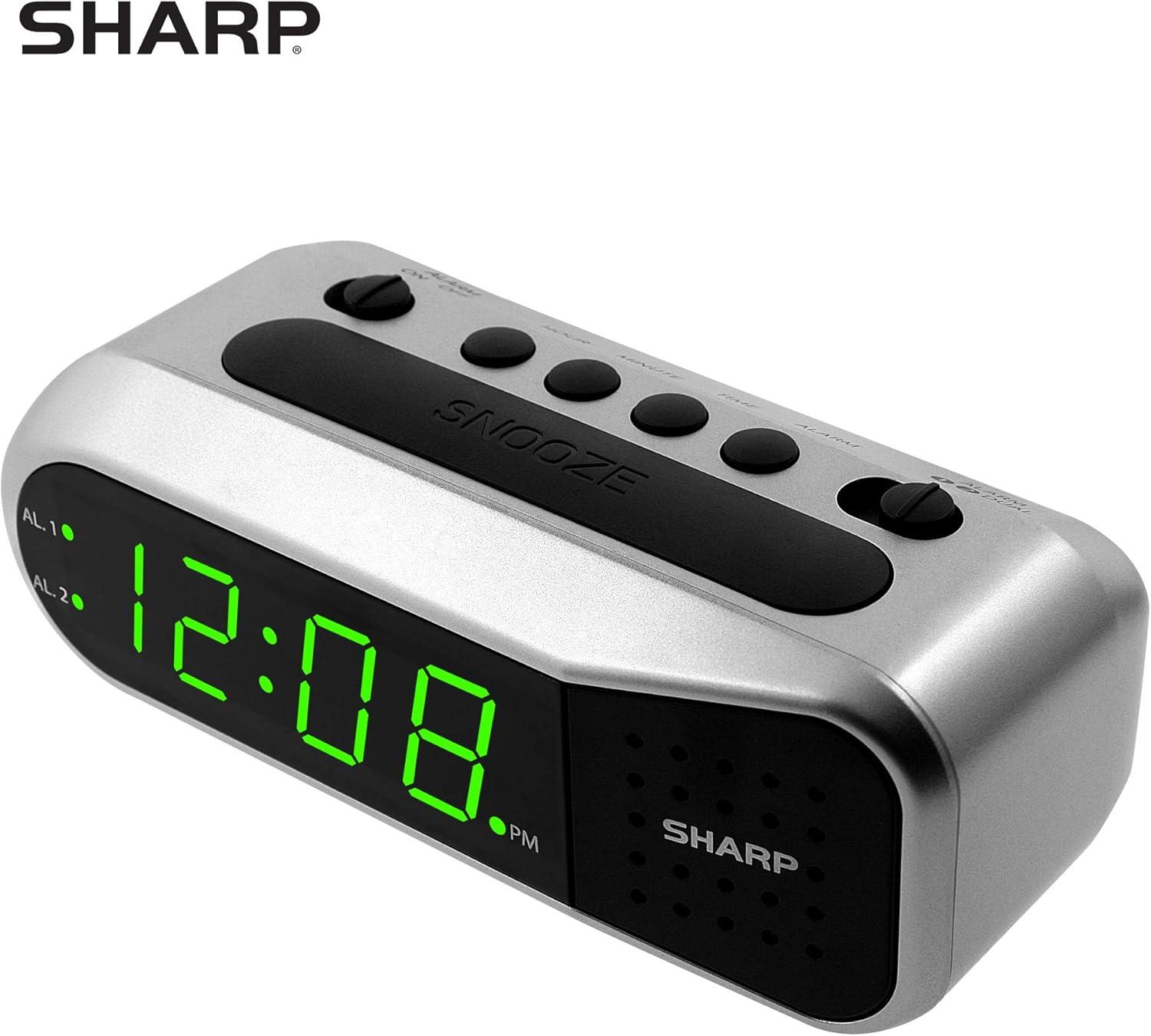 Silver Digital Alarm Clock with Dual Alarms and Battery Backup