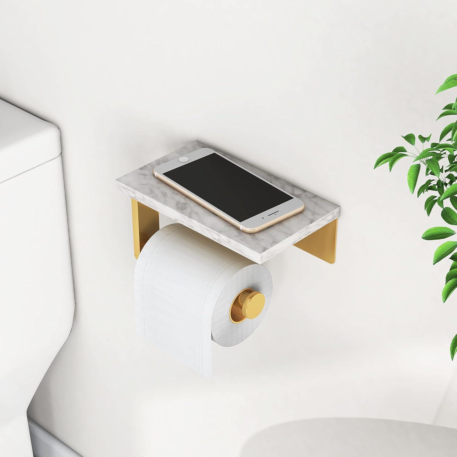 Brushed Gold and Marble Wall-Mounted Toilet Paper Holder