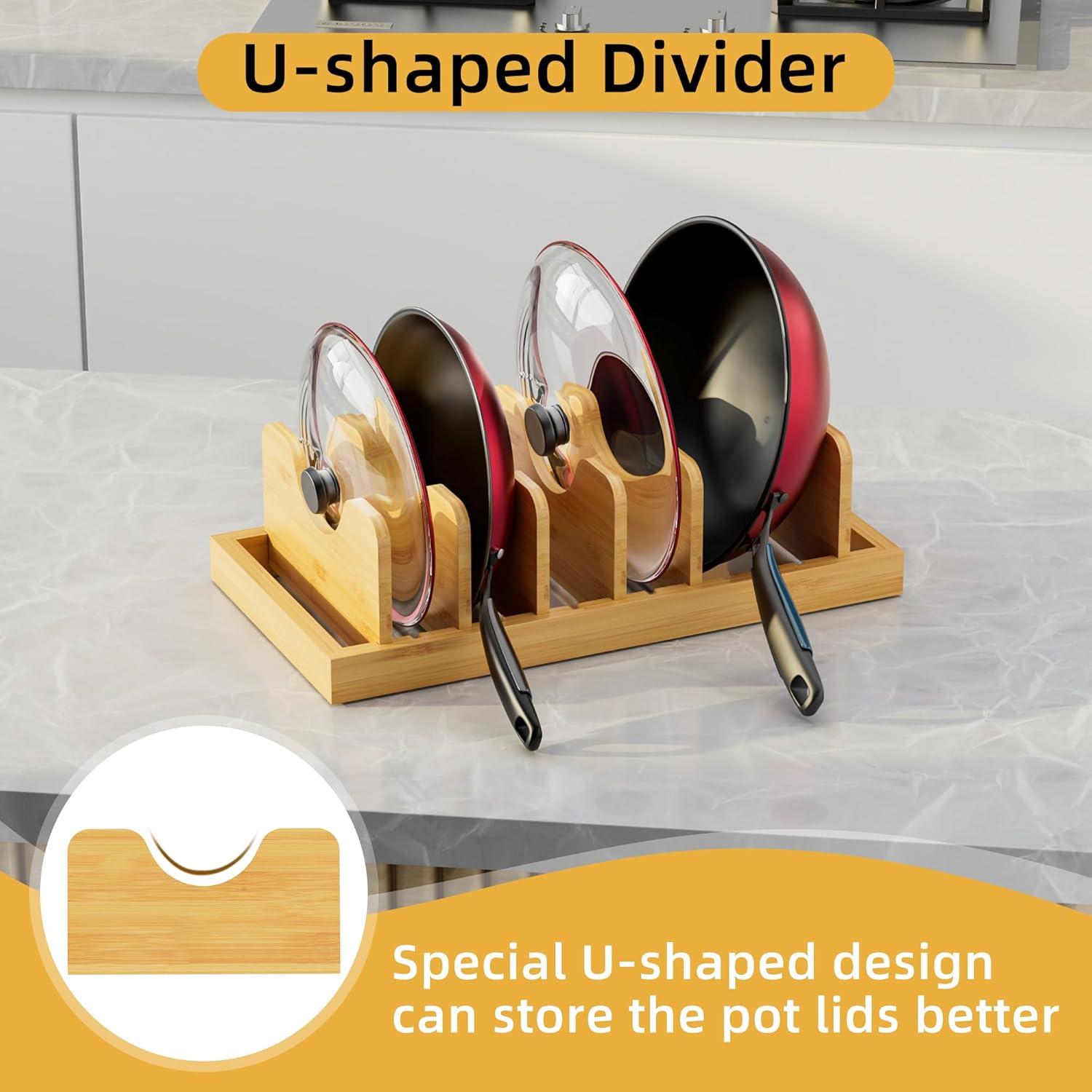 Prep & Savour Bamboo Pot Lid Organizer Pot Lid Holder, Cutting Boards & Baking Sheets, Dinner Plates, Reusable Containers In Cabinet Storage