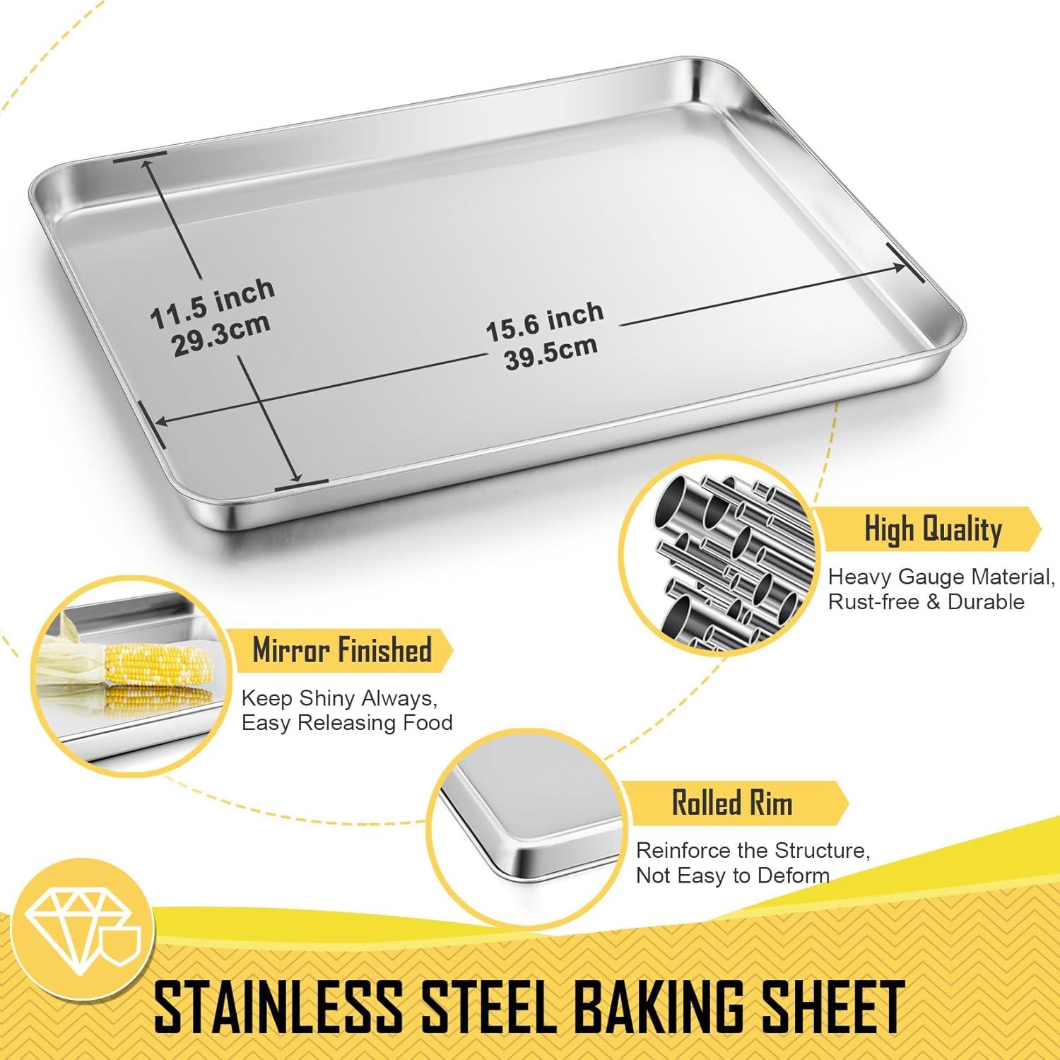 9.1 inch Baking Sheet and Rack Set Stainless Steel Baking Cookie Sheet Pan with Grid Rack for Cooking / Roasting / Cooling, Oven & Dishwasher Safe, Healthy & Durable