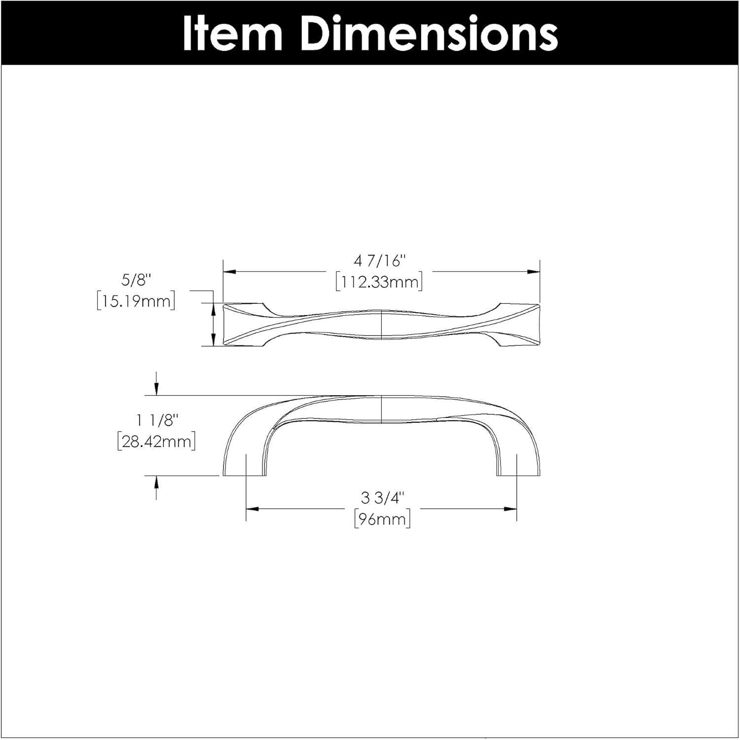 Twist Kitchen Cabinet Handles, Solid Core Drawer Pulls for Cabinet Doors, 3-3/4" (96mm)