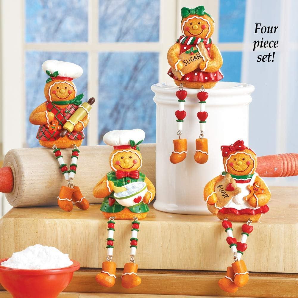 Collections Etc Christmas Gingerbread Sitters -Set of 4 2.75 X 2.25 X 6.25 Brown