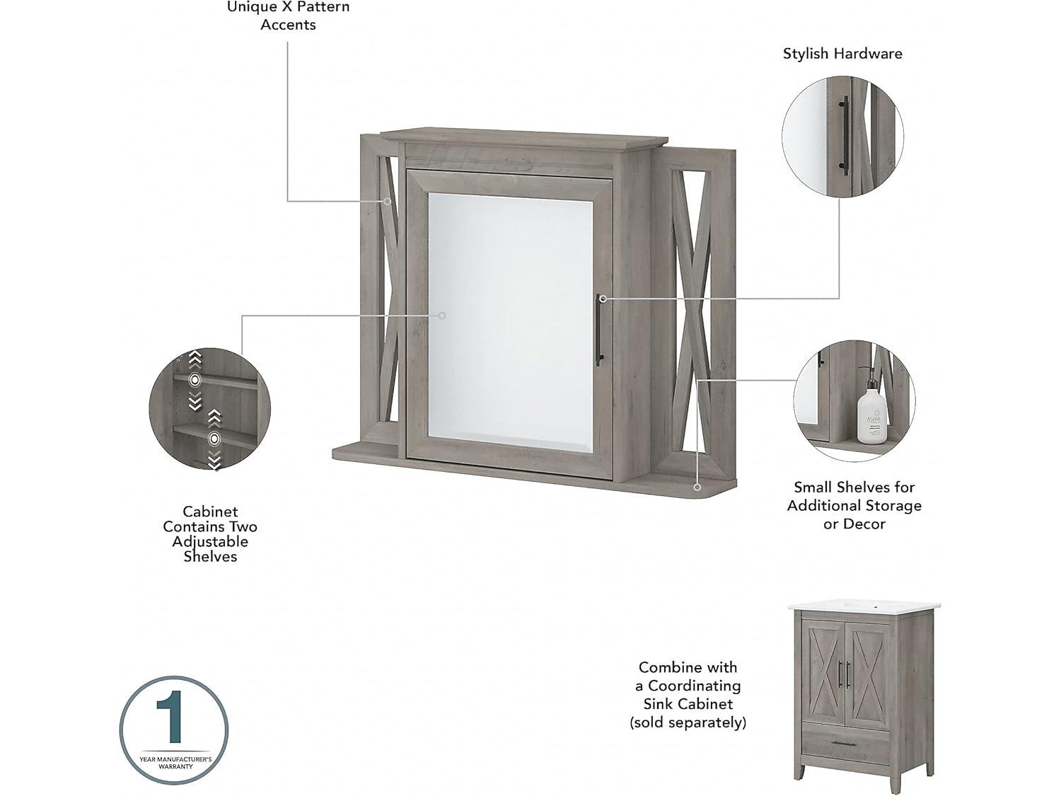 32''W Surface Framed Medicine Cabinet with Mirror
