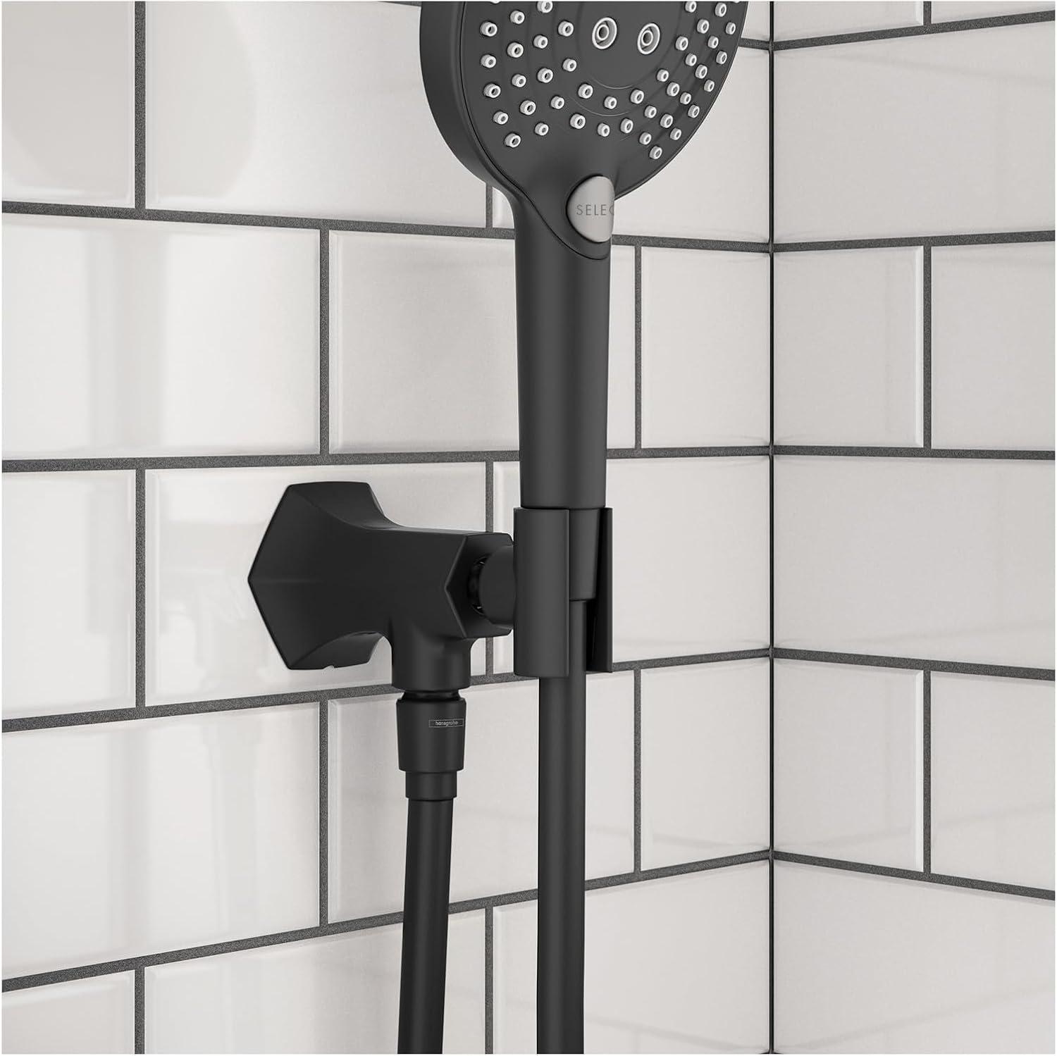 Matte Black Wall-Mount Handshower Holder with Outlet