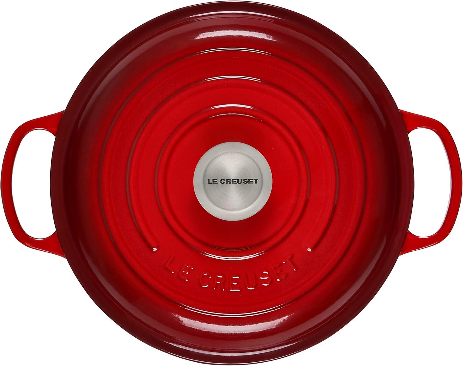 Cerise Red Enameled Cast Iron Round Braiser with Lid