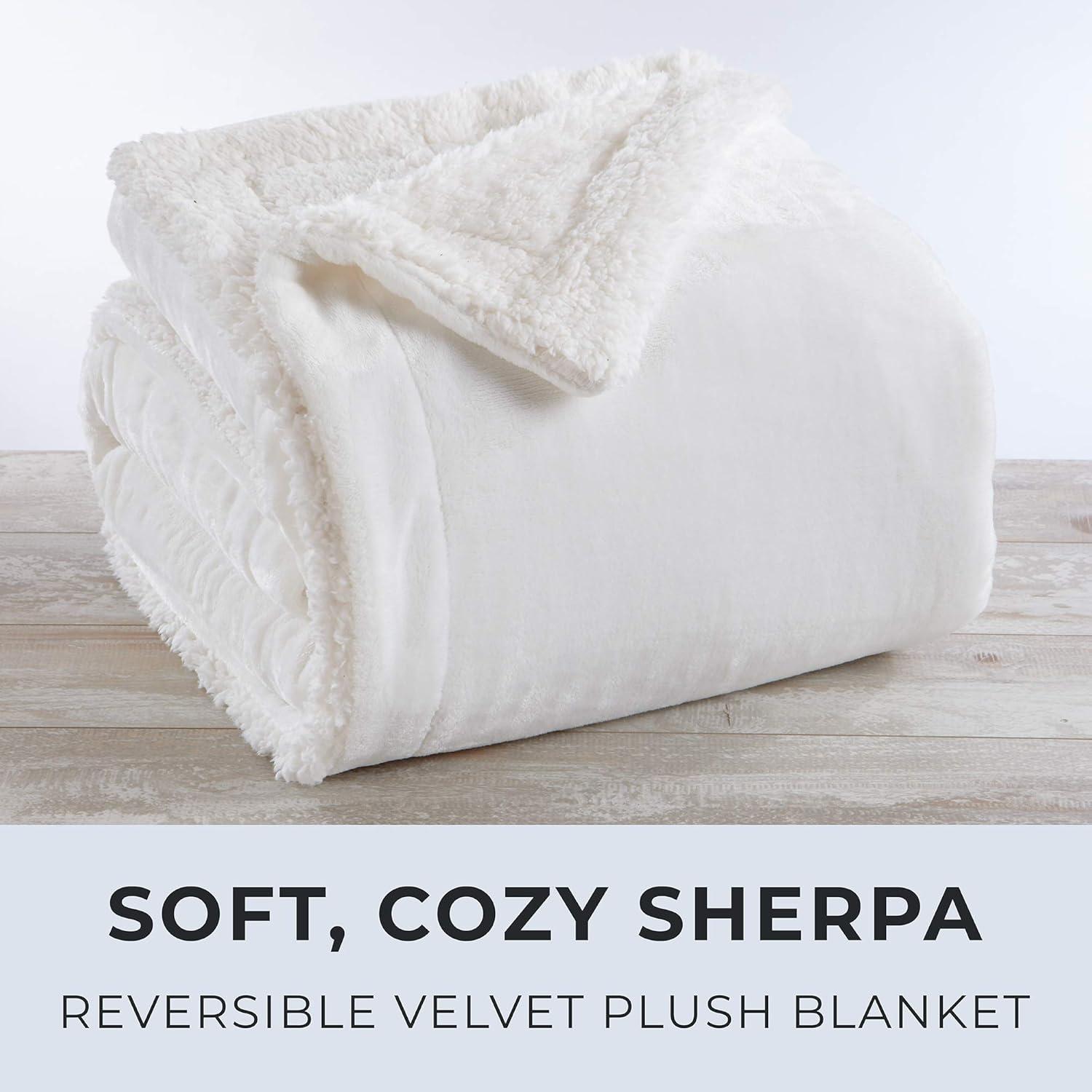 Velvet Plush Soft Fleece Reversible Throw, Warm and Comfortable Bed Blanket - Great Bay Home