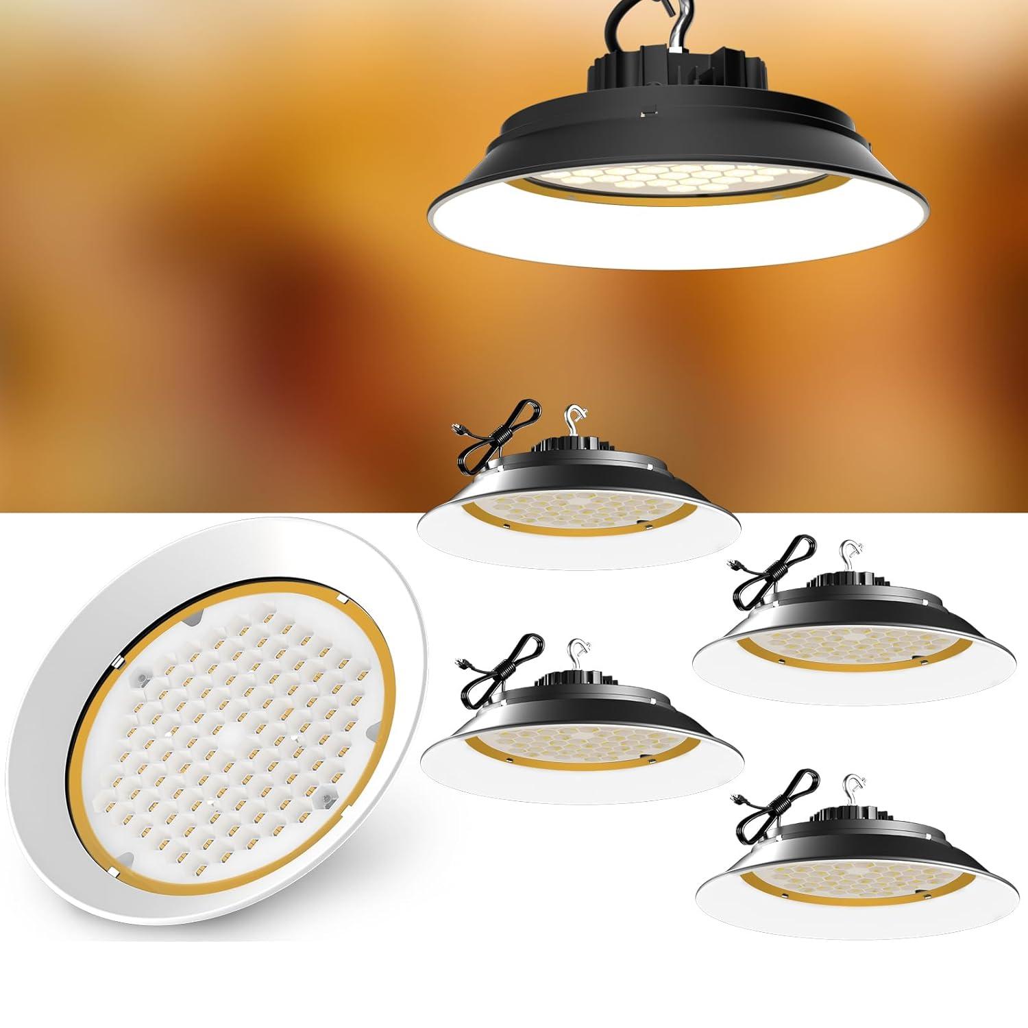 Lightdot 100W LED High Bay Light for Shop/Barn 5000K 14000LM (Eqv. to 400W HPS/MH) High Bay LED Lights with Plug for Commercial Warehouse Lighting-ETL Listed 5Pack