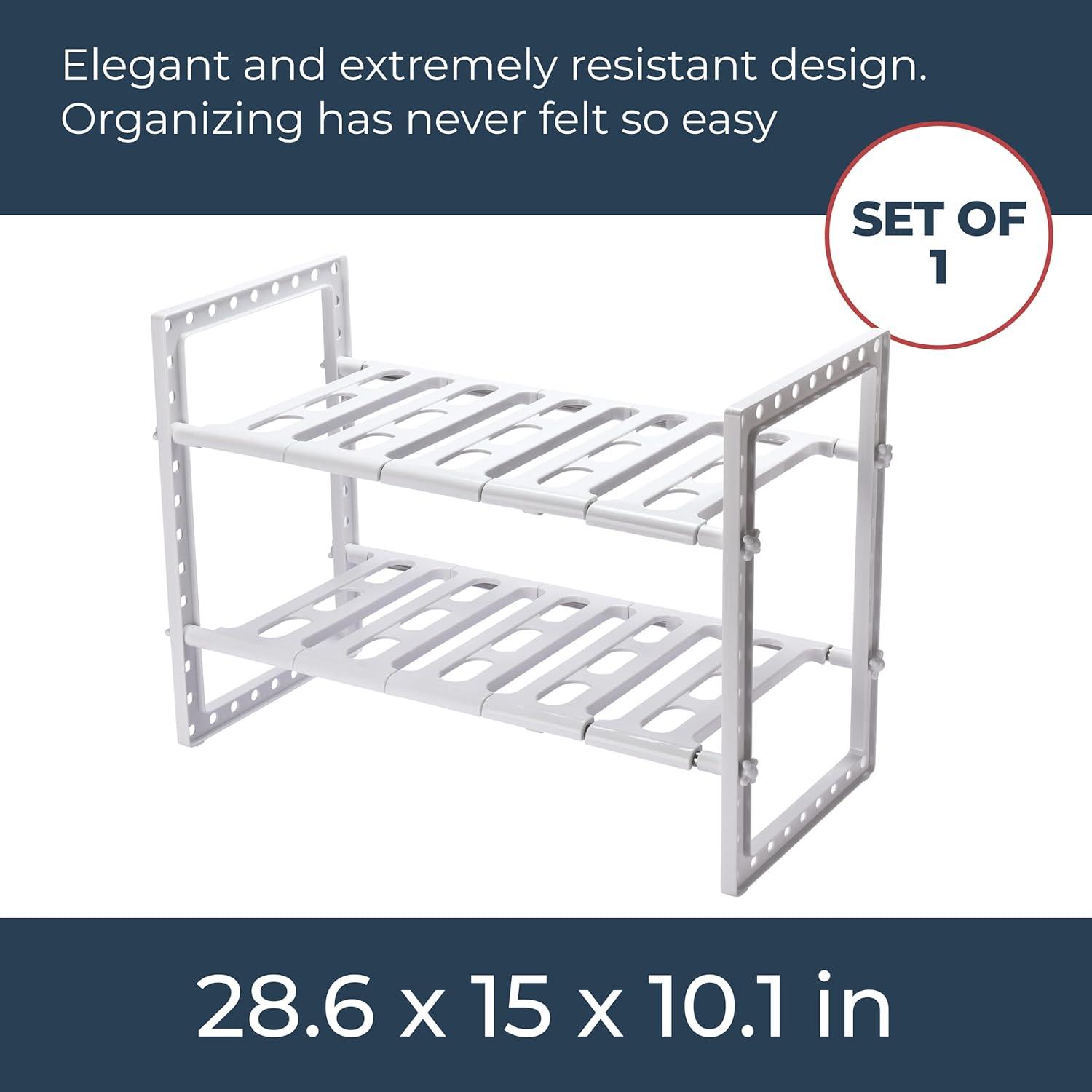 White Adjustable Under Sink Sliding Organizer Rack