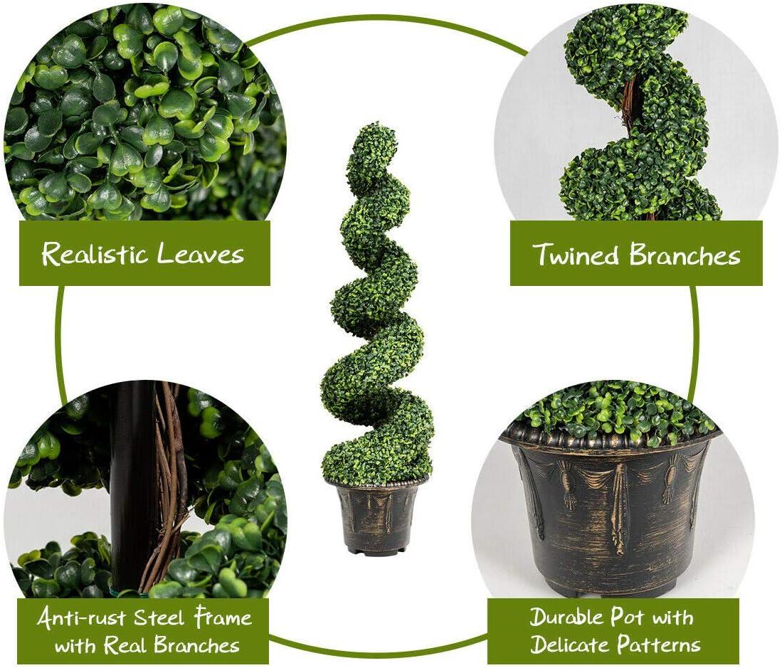 Lifelike Boxwood 4ft Spiral Topiary in Cement-Filled Pot