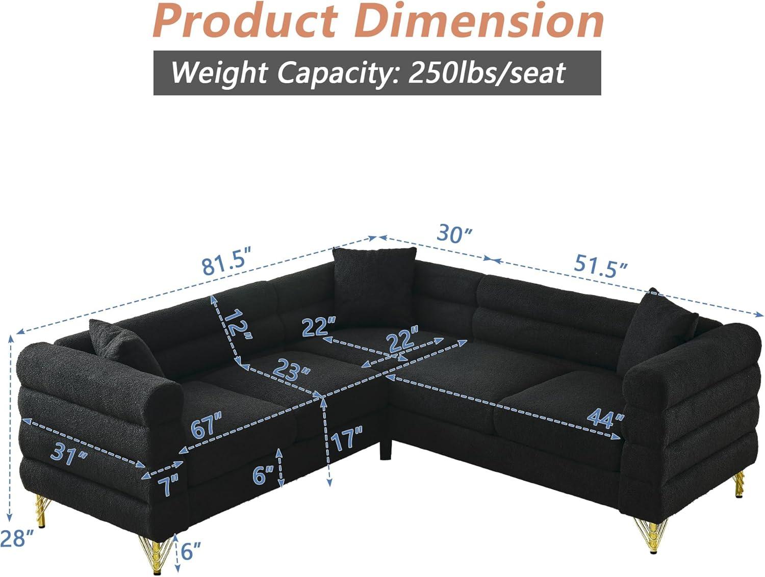 81.5" Oversized L-Shaped Sectional Sofa, Upholstered Teddy Fabric Corner Sofa with 3 Pillow, 5-Seater Corner Sofas with Padded Cushions, Indoor Modular Sofa for Living Room, Bedroom, Office, Green