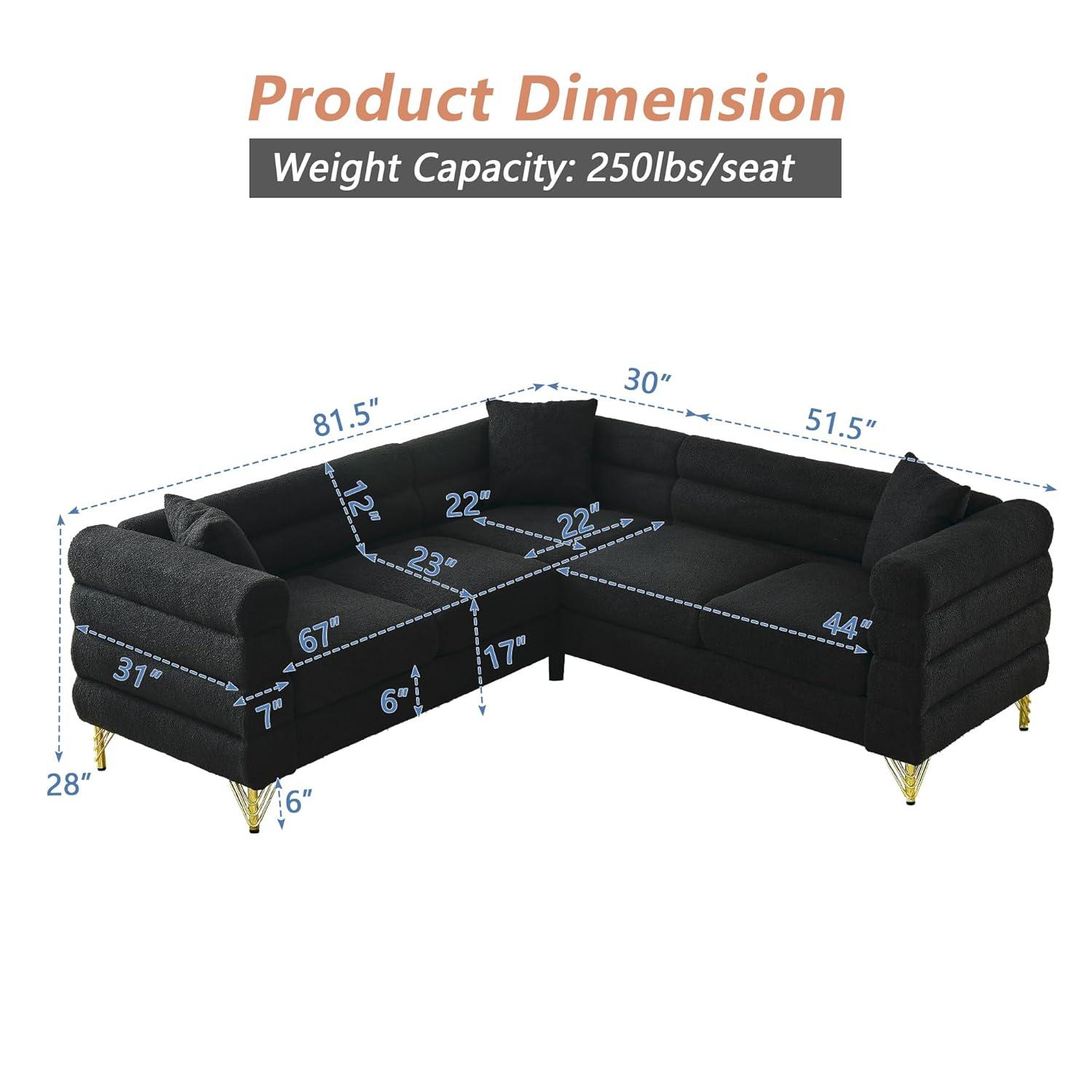 81.5" Oversized L-Shaped Sectional Sofa, Upholstered Teddy Fabric Corner Sofa with 3 Pillow, 5-Seater Corner Sofas with Padded Cushions, Indoor Modular Sofa for Living Room, Bedroom, Office, Green