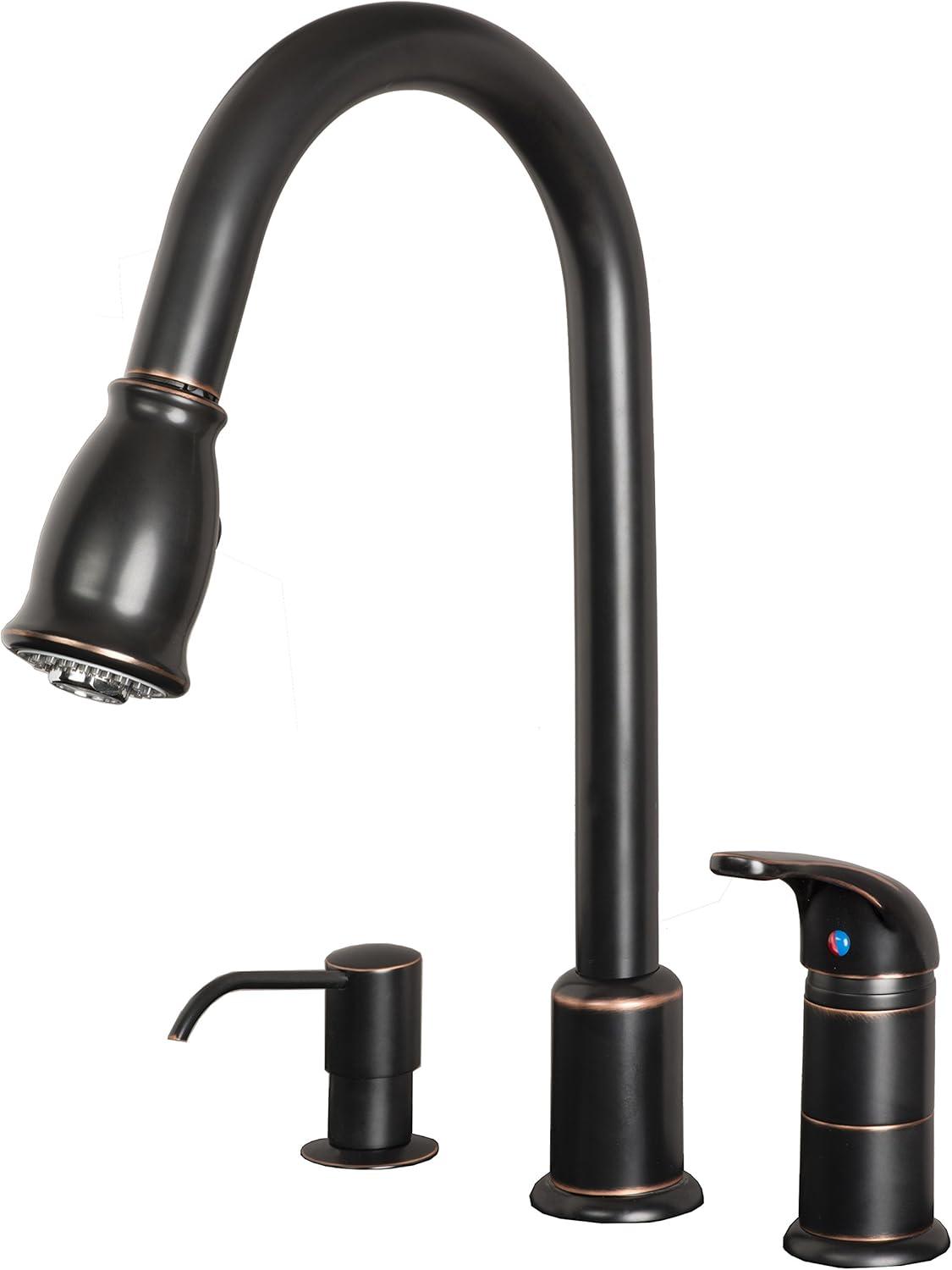 Oil Rubbed Bronze Single Handle Pull-Down Kitchen Faucet with Soap Dispenser