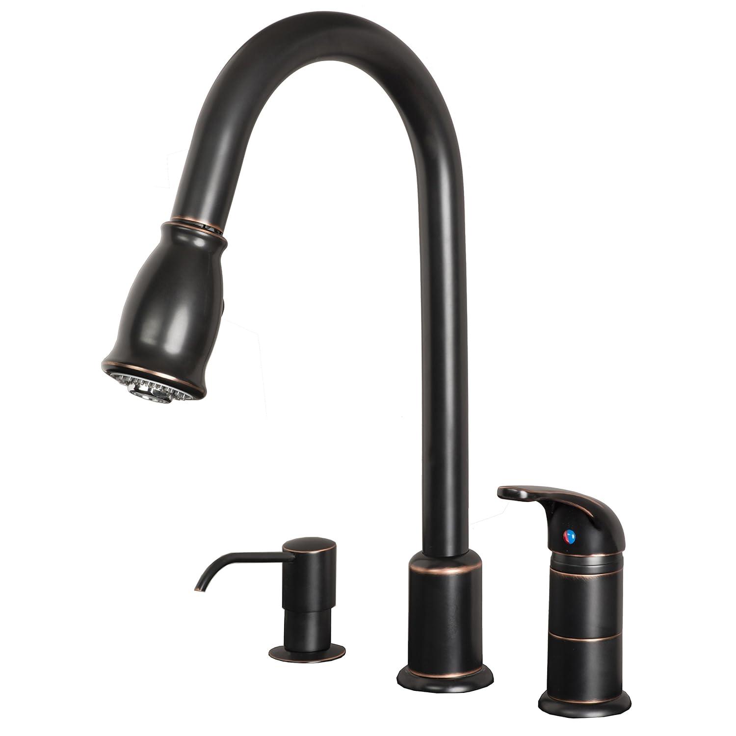 Builders Shoppe Classic Single Handle 16" Pull-Down Kitchen Faucet with Soap Dispenser Oil Rubbed Bronze Rubbed