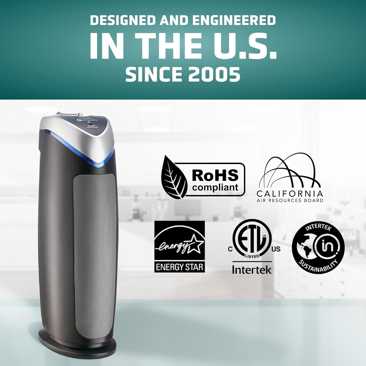 GermGuardian Air Purifier with HEPA Filter and UV-C, for Odor, Mold, 743 Sq. ft, AC4825E, Gray