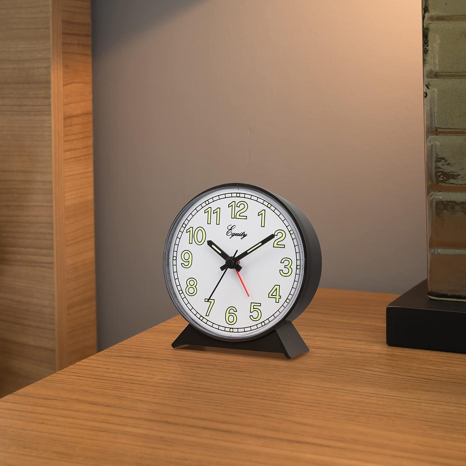 Equity Battery-Operated Black Analog Quartz Alarm Clock, 14077