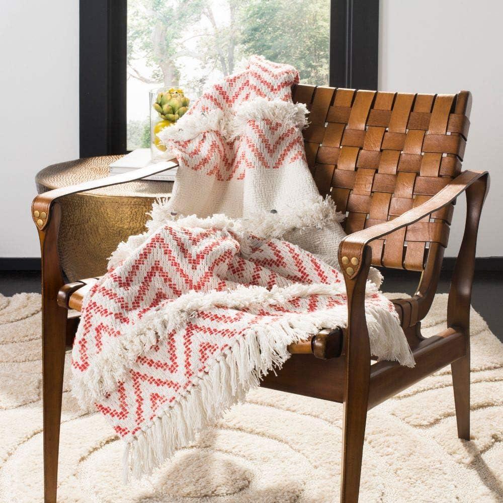 Sydney 50" x 60" Orange and White Cotton Chevron Throw