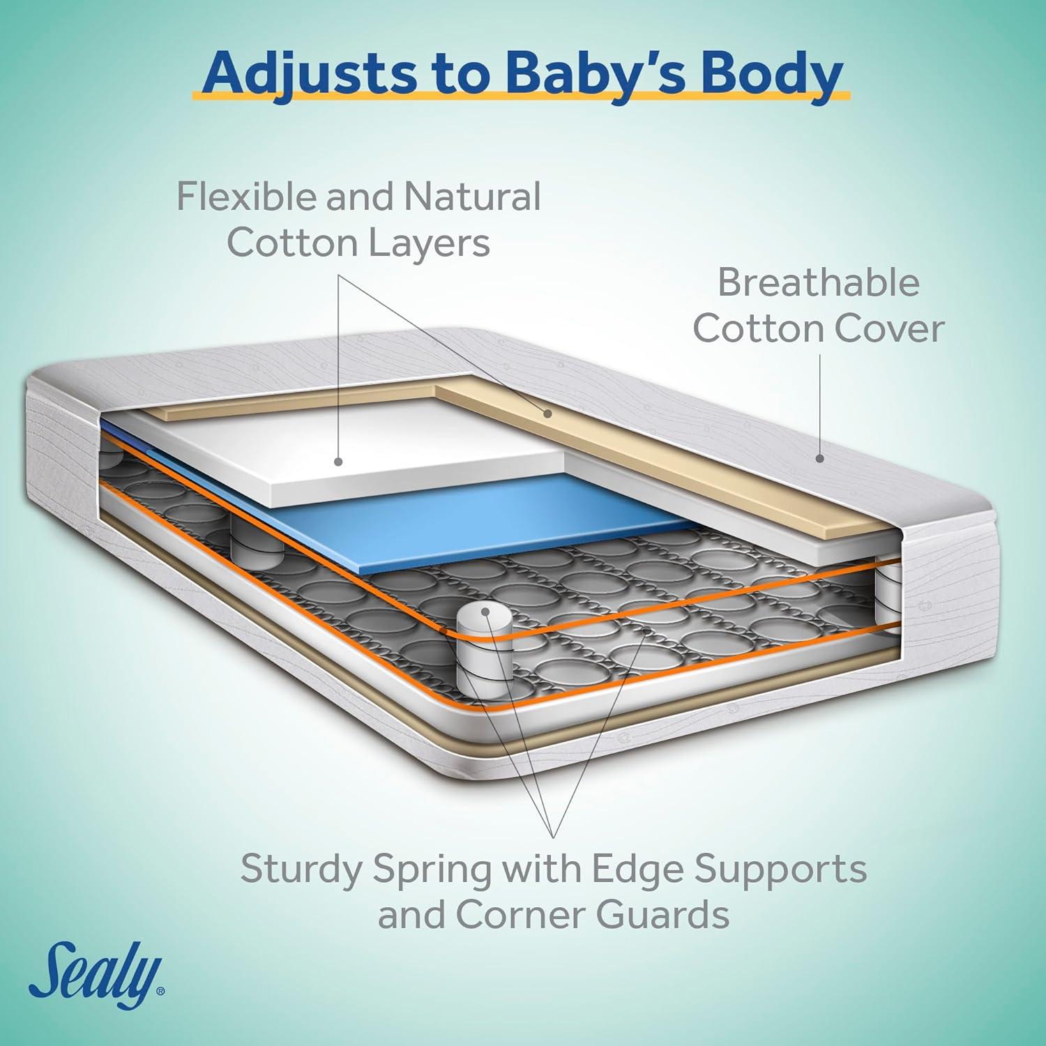 Sealy Baby FlexCool Breathable Hypoallergenic 2-Stage Waterproof Baby Crib Mattress & Toddler Bed Mattress, GREENGUARD Gold Certified, 52" x 28"