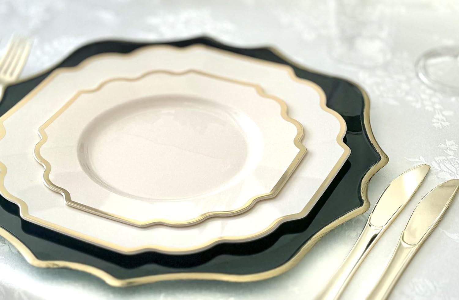 Imperial Ivory and Gold Disposable Plastic Wedding Plates Set