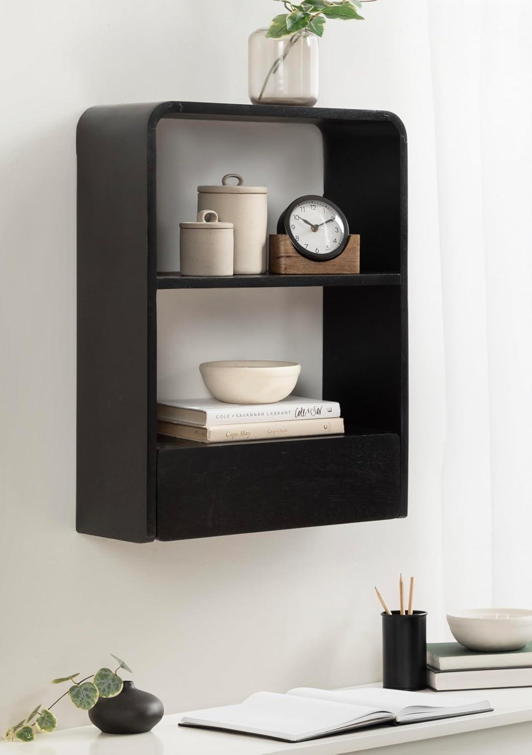 Hokku Designs Wooden Wall Shelf with Storage Drawer