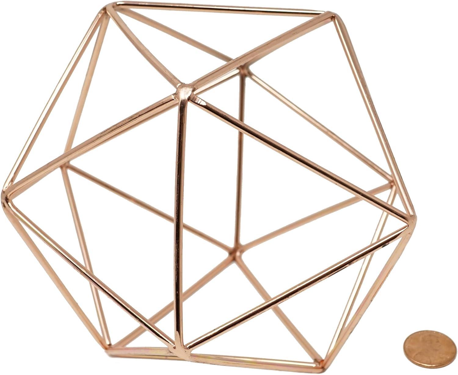 3D Geometric Himmeli Centerpiece & Hanging Ornament, Chrome Plated Metal - 6 Inch Size (Rose Gold)