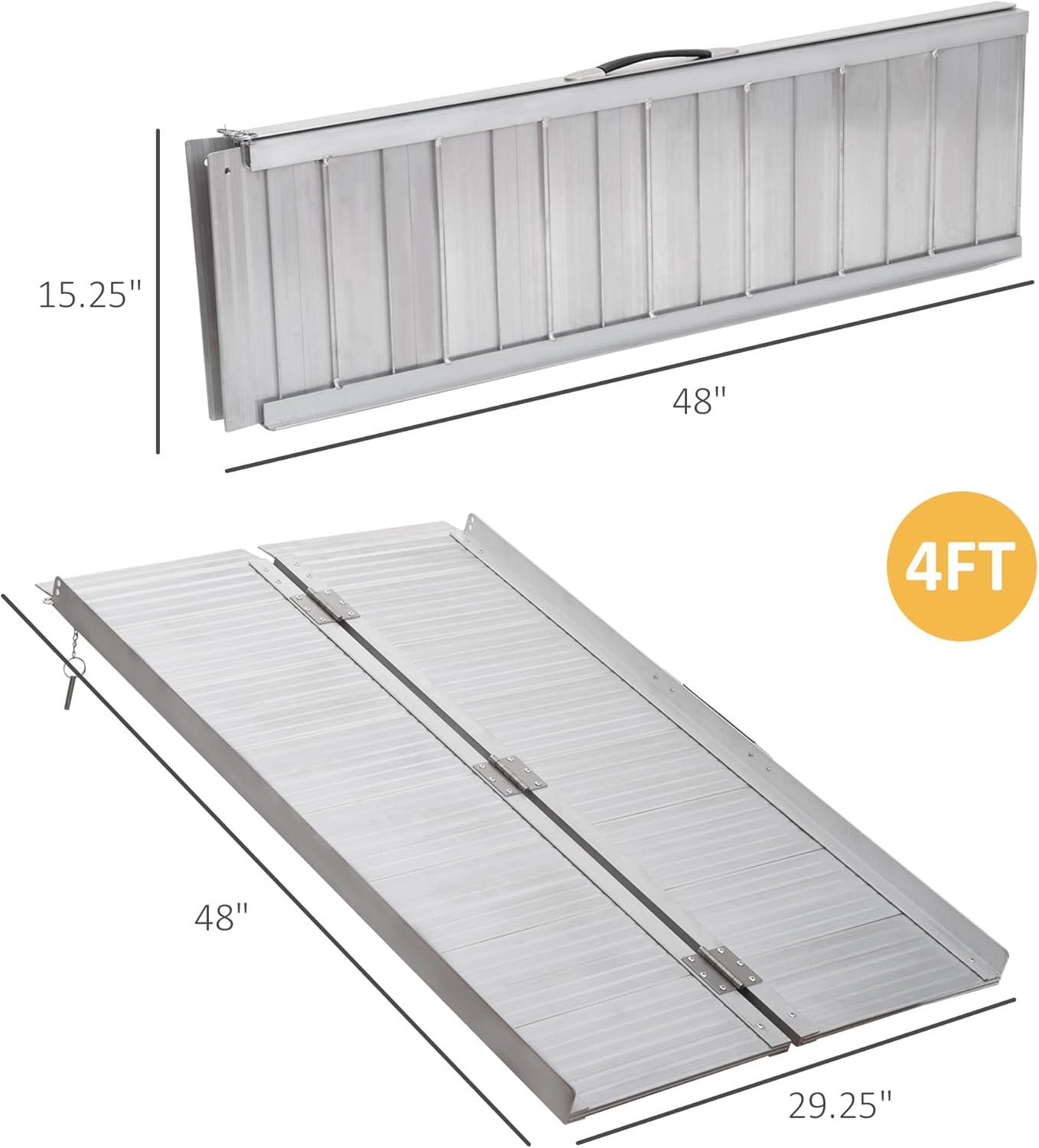 HOMCOM Textured Aluminum Portable Wheelchair Ramp for Home, Steps, Doorways, Foldable Handicap Ramp 4', Threshold Ramp with Durability for Strong Load-Bearing