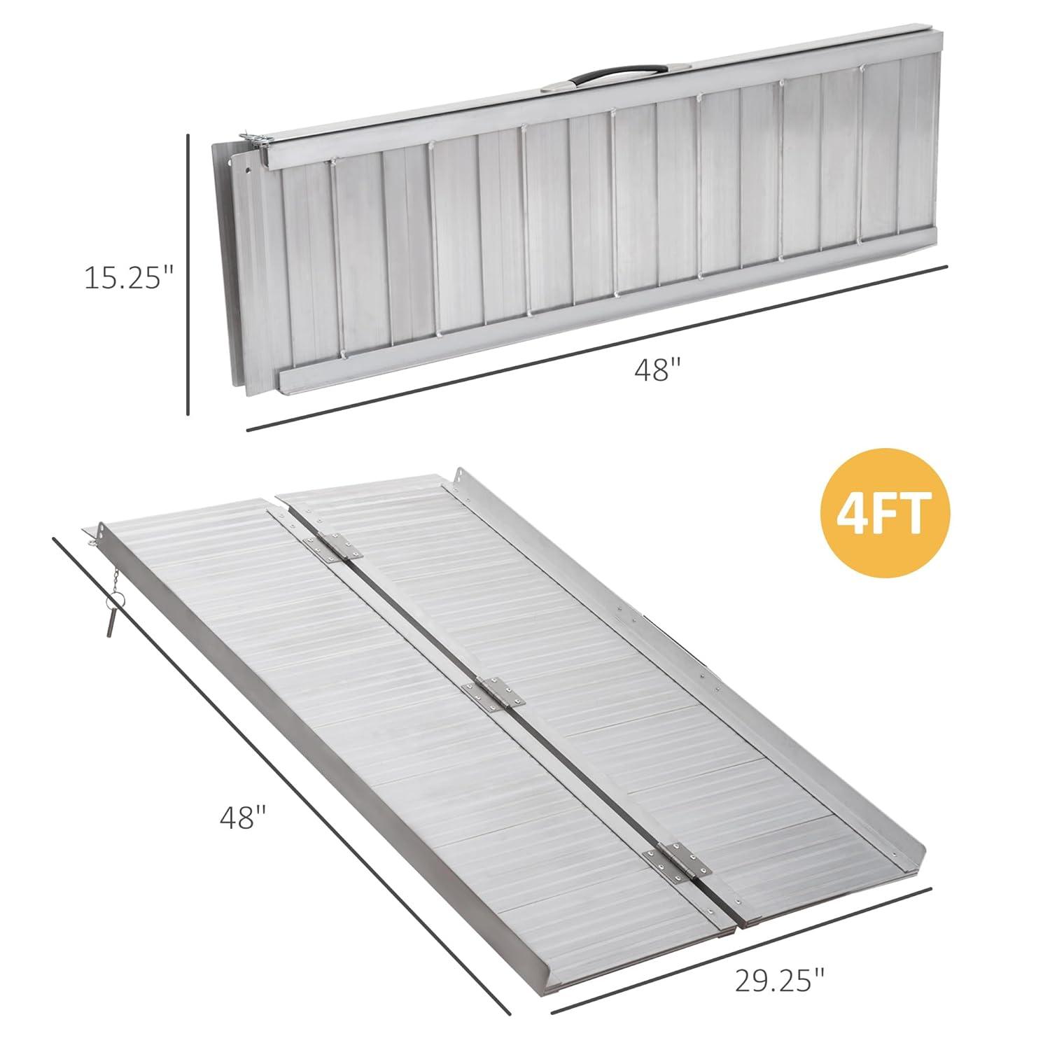 HOMCOM Textured Aluminum Portable Wheelchair Ramp for Home, Steps, Doorways, Foldable Handicap Ramp 4', Threshold Ramp with Durability for Strong Load-Bearing