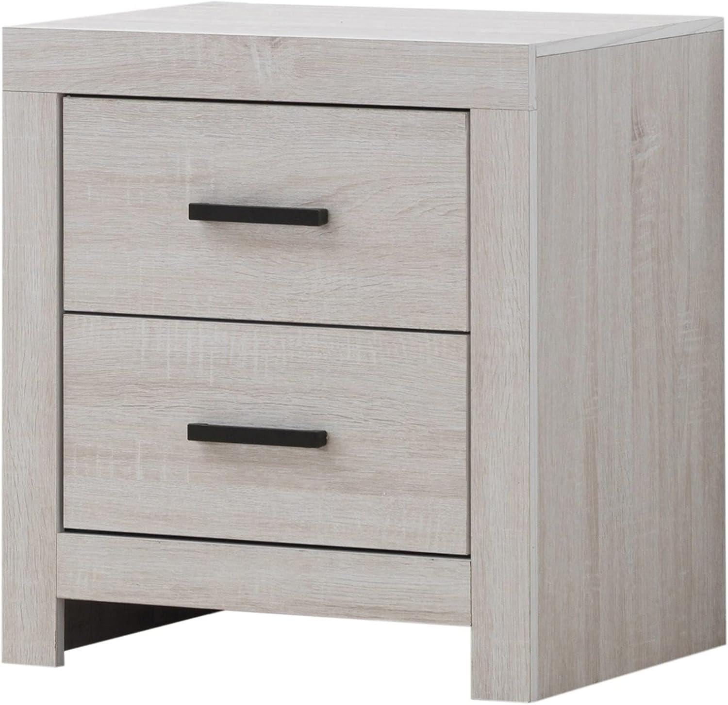 White Wood Grain 2-Drawer Nightstand with Metal Bar Pulls