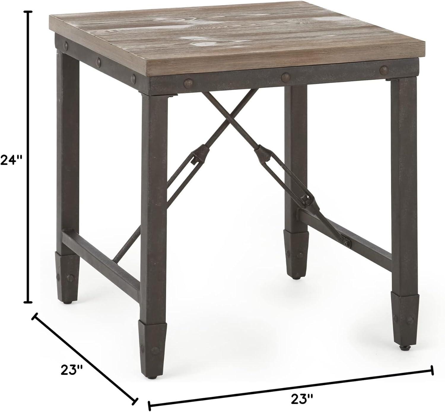 Jersey End Table Antique Oak - Steve Silver Co.: Industrial Style, 24-Inch Height, Pine Veneer, Iron Stretchers