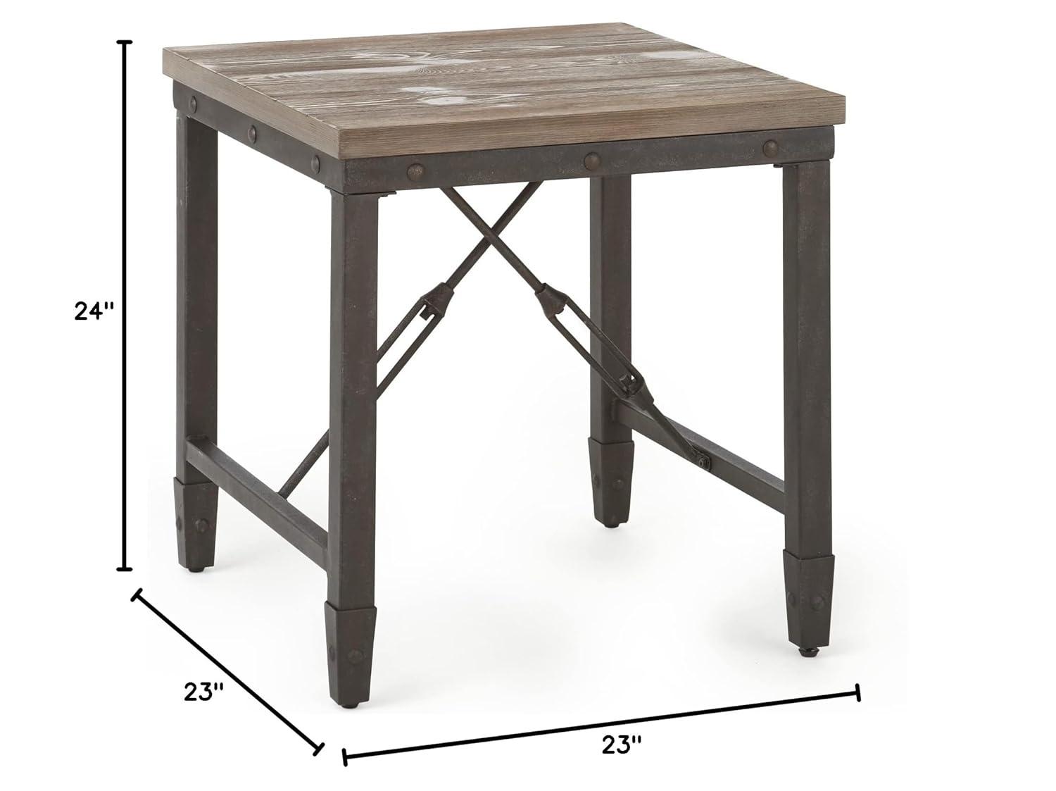 Jersey End Table Antique Oak - Steve Silver Co.: Industrial Style, 24-Inch Height, Pine Veneer, Iron Stretchers