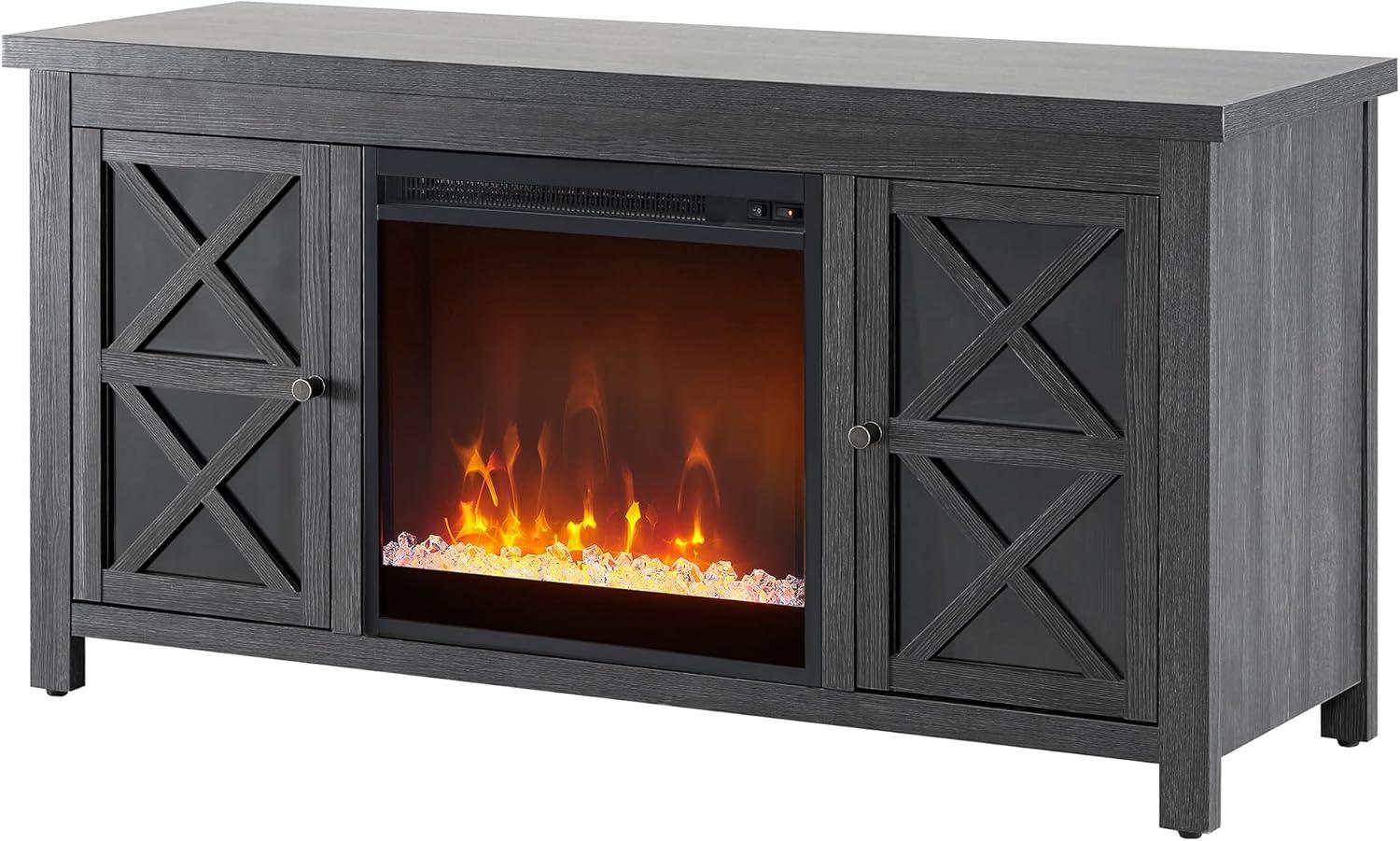 Evelyn&Zoe Colton Rectangular TV Stand with Crystal Fireplace for TV's up to 55", Charcoal Gray