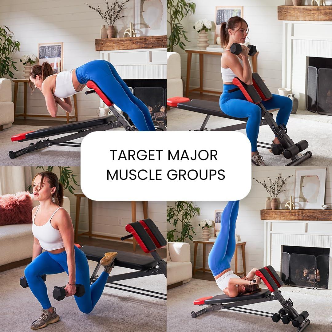 Finer Form Multi-Functional Bench for Full All-in-One Body Workout - Hyper Back Extension, Roman Chair, Adjustable Ab Sit up Bench, Decline Bench, Flat Bench
