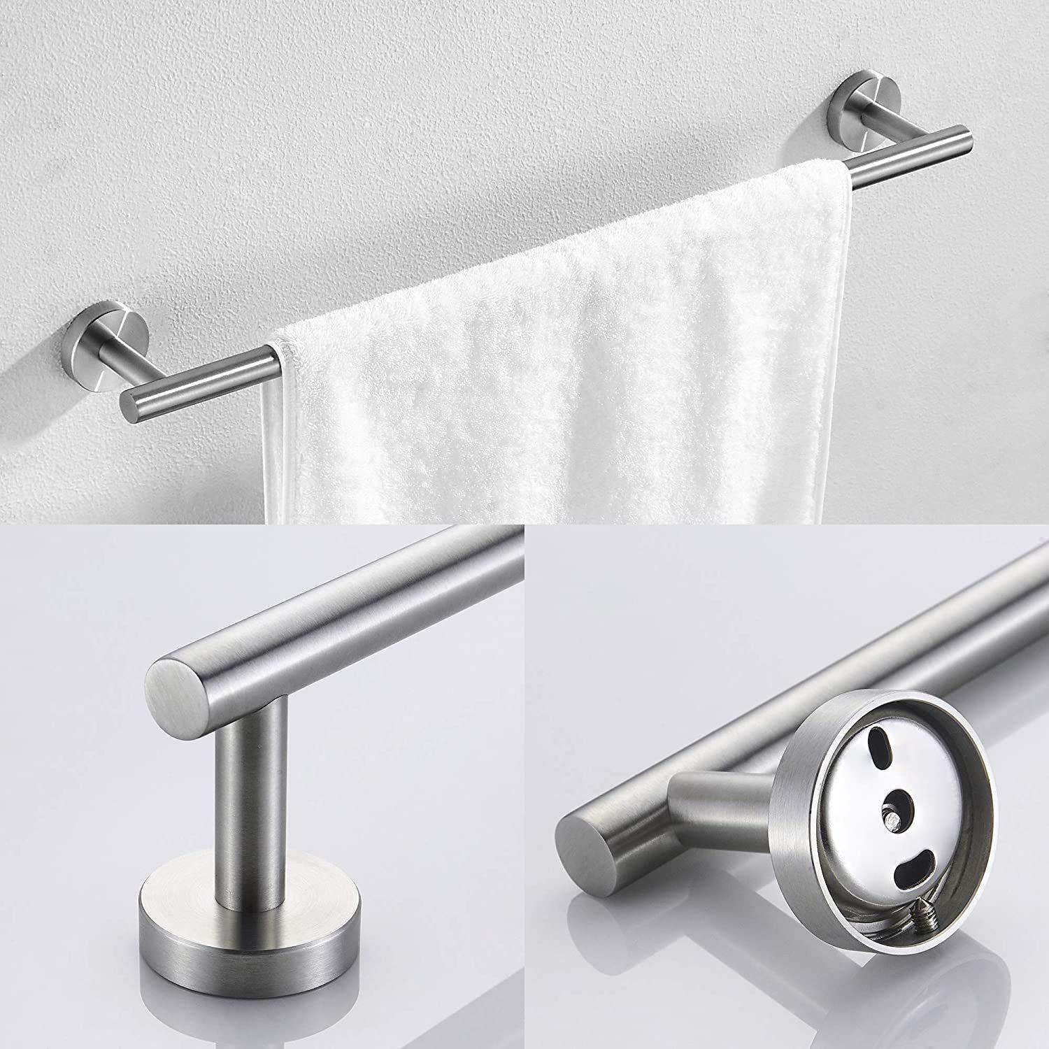 24 Inch Towel Bar Sets 4 Pieces Bathroom Kit Accessories Restroom Towel Ring Holder Toilet Paper Holder and Hook Set SUS 304 Stainless Steel Bathroom Hardware Heavy Duty Wall Mount (Brushed Silver)
