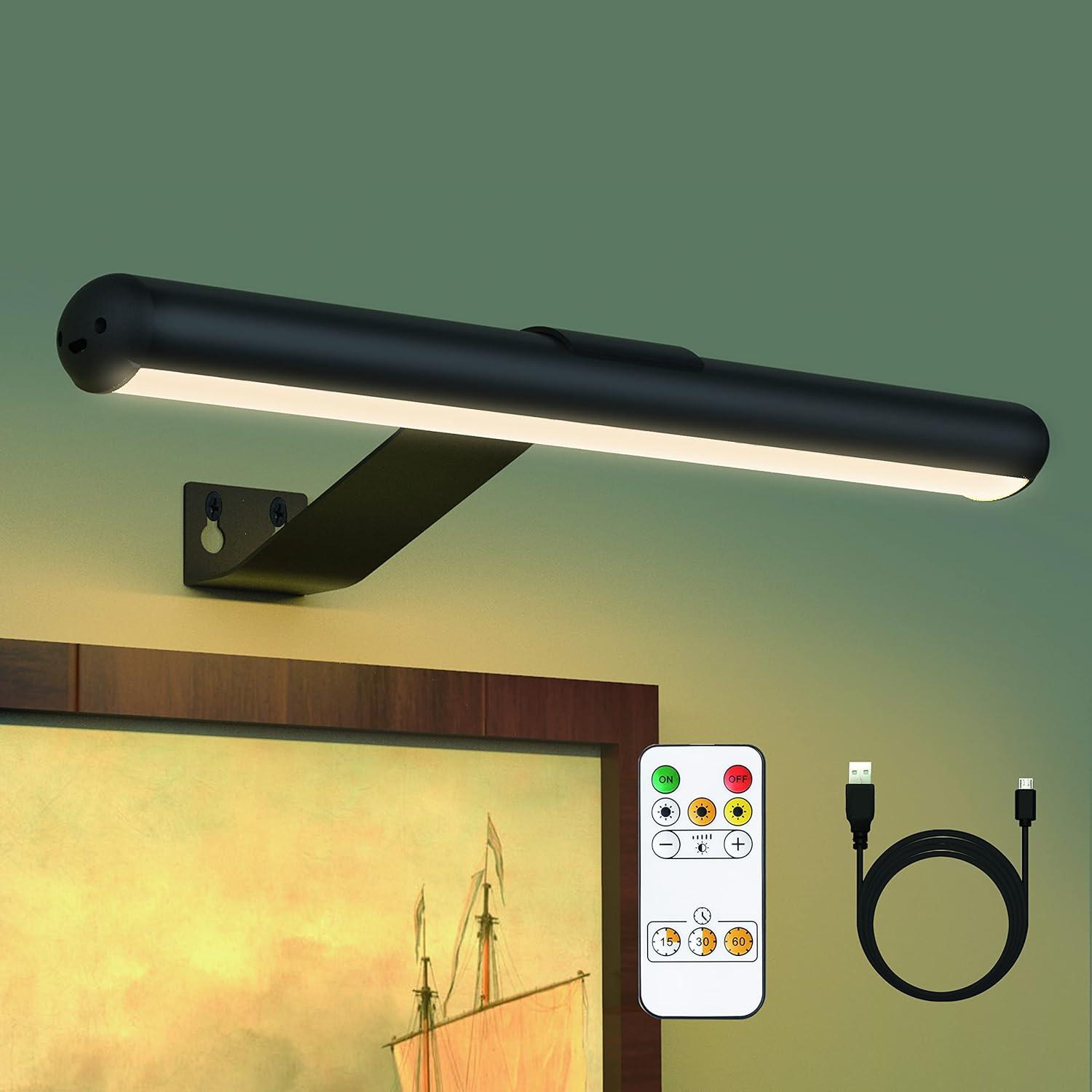 Wireless Picture Lights Rechargeable with 4000mAh Battery,Painting Lights Art Ddisplay Light with Remote Control,3 Lighting and Dimmable,Full Metal Led Accent Light for Picture Dartboard