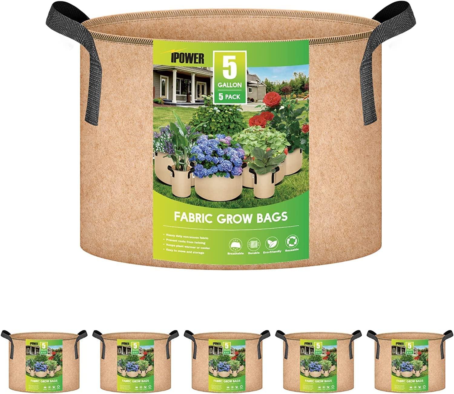 Beige 5-Gallon Nonwoven Fabric Plant Grow Bags with Handles