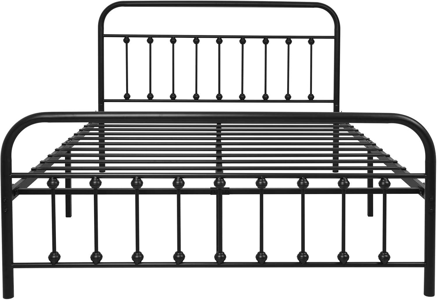 Black Queen Metal Bed Frame with Headboard and Footboard