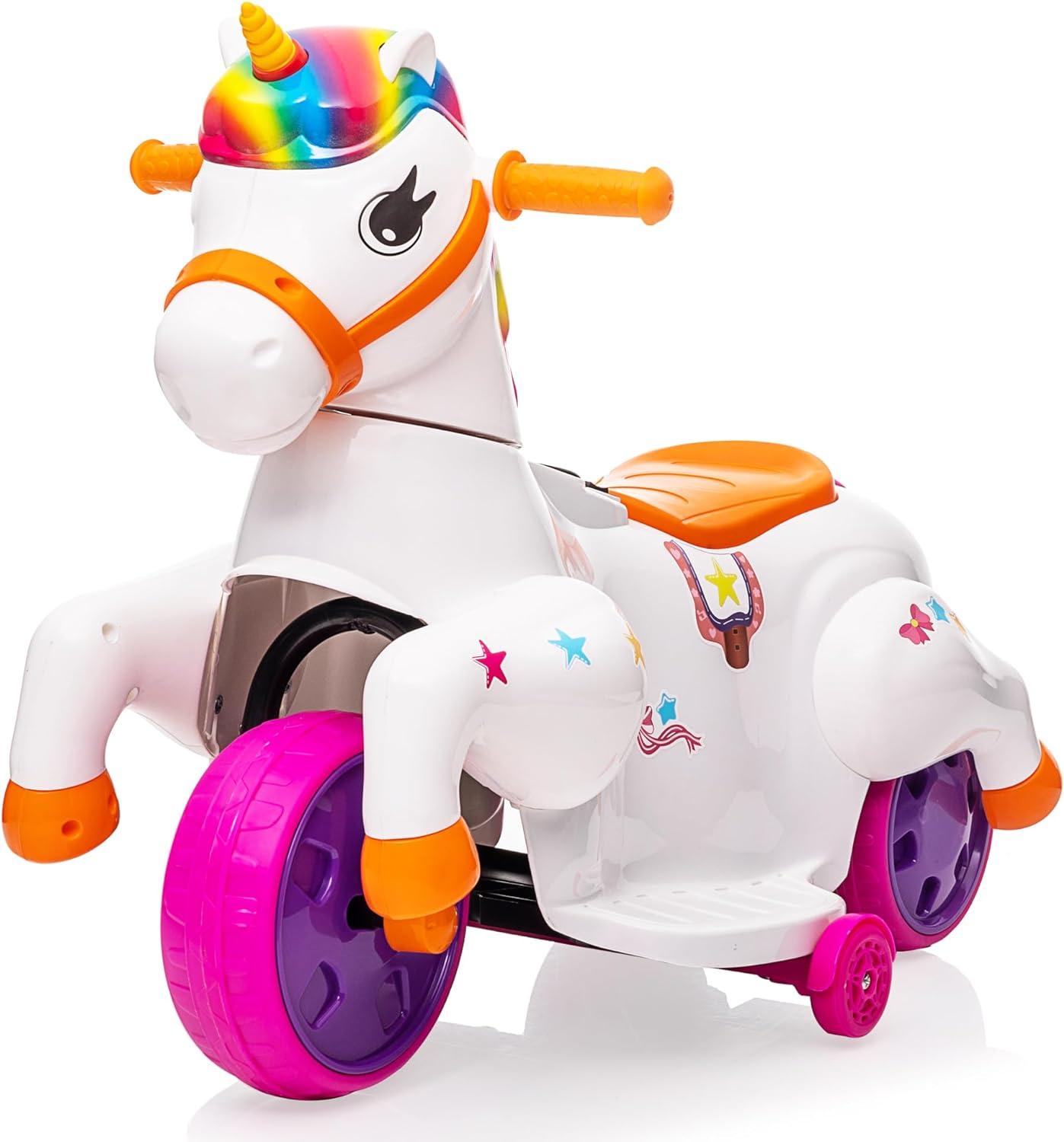 6V Multicolor Electric Unicorn Ride-On Toy with Music