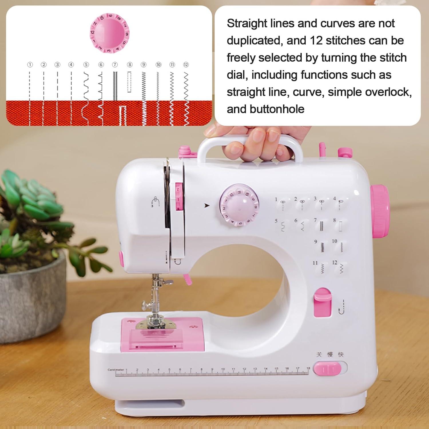 VIFERR Portable Sewing Machine, Mini Handheld Electric Sewing Machines 12 Stitches for Beginners Kids - Pink