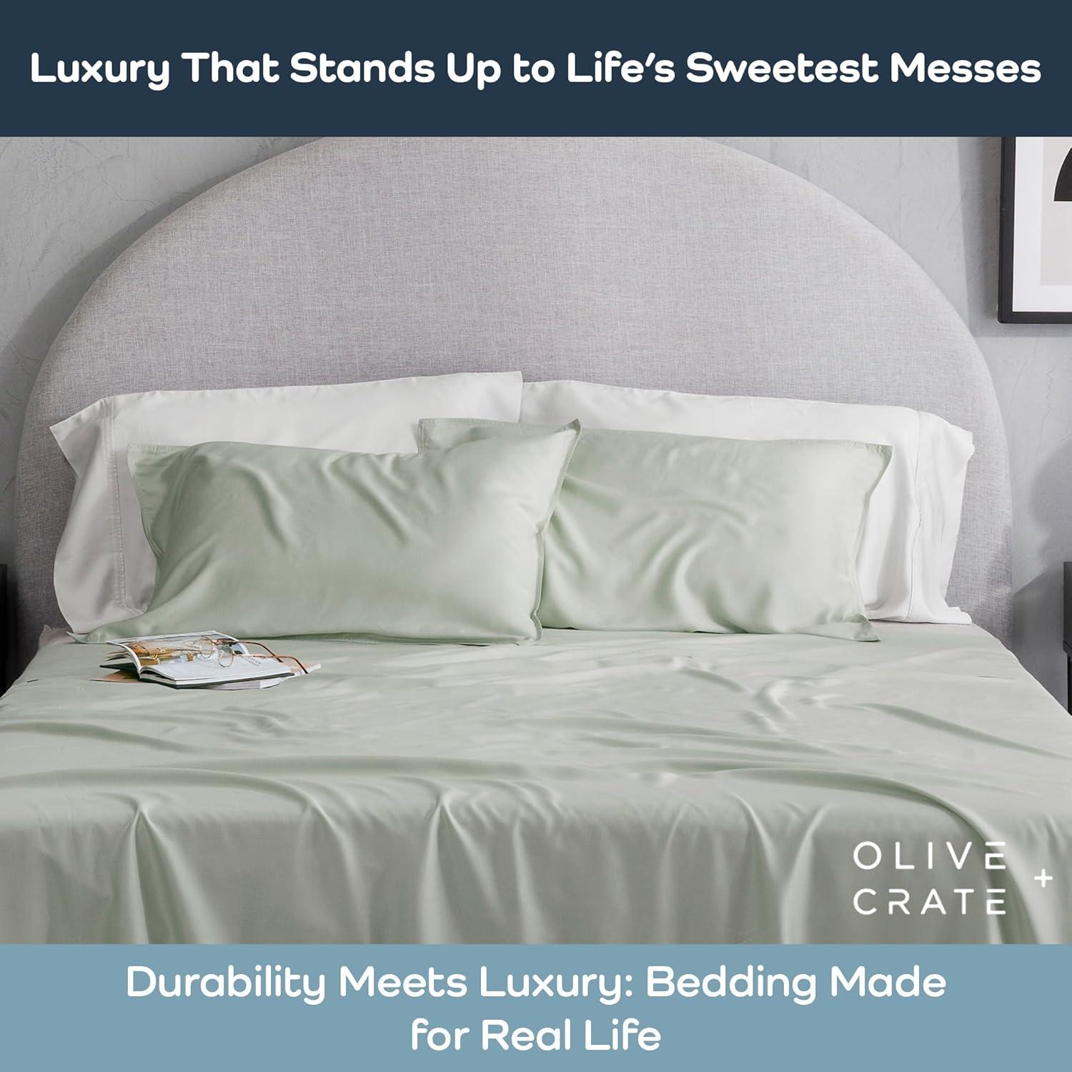 Olive + Crate Tencel Eucalyptus Pillowcases - 100% Tencel Lyocell Cooling Pillow Cases for Hot Sleepers, Hypoallergenic, Moisture-Wicking, Silk Alternative, Vegan, Standard Size Set of 2 [Spring Sage]