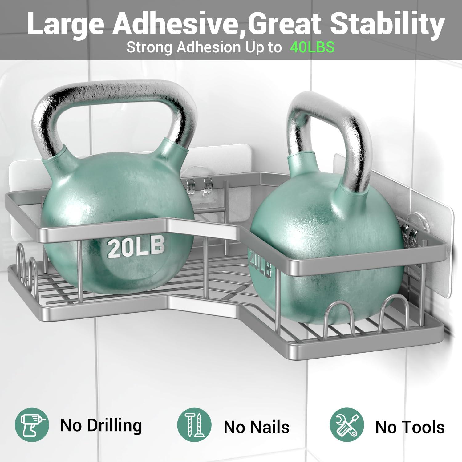Corner Shower Caddy Bathroom Organizer: Adhesive Shower Rack Bathtub Shelves - 3Pack No Drilling Shower Shelf - Stainless Steel Rustproof Bath Tub Organizer