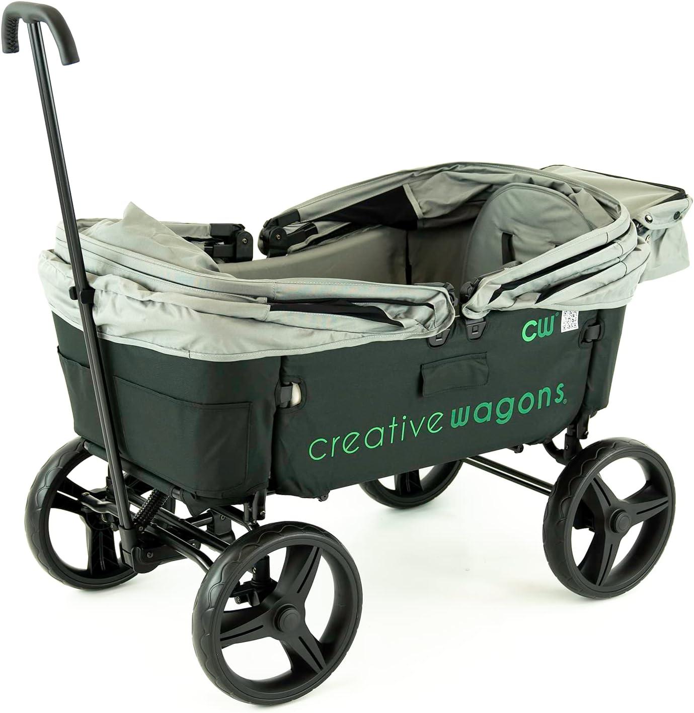 Creative Outdoor Stroller Wagon with Canopy for Kids Push Pull Folding Wagon, Black