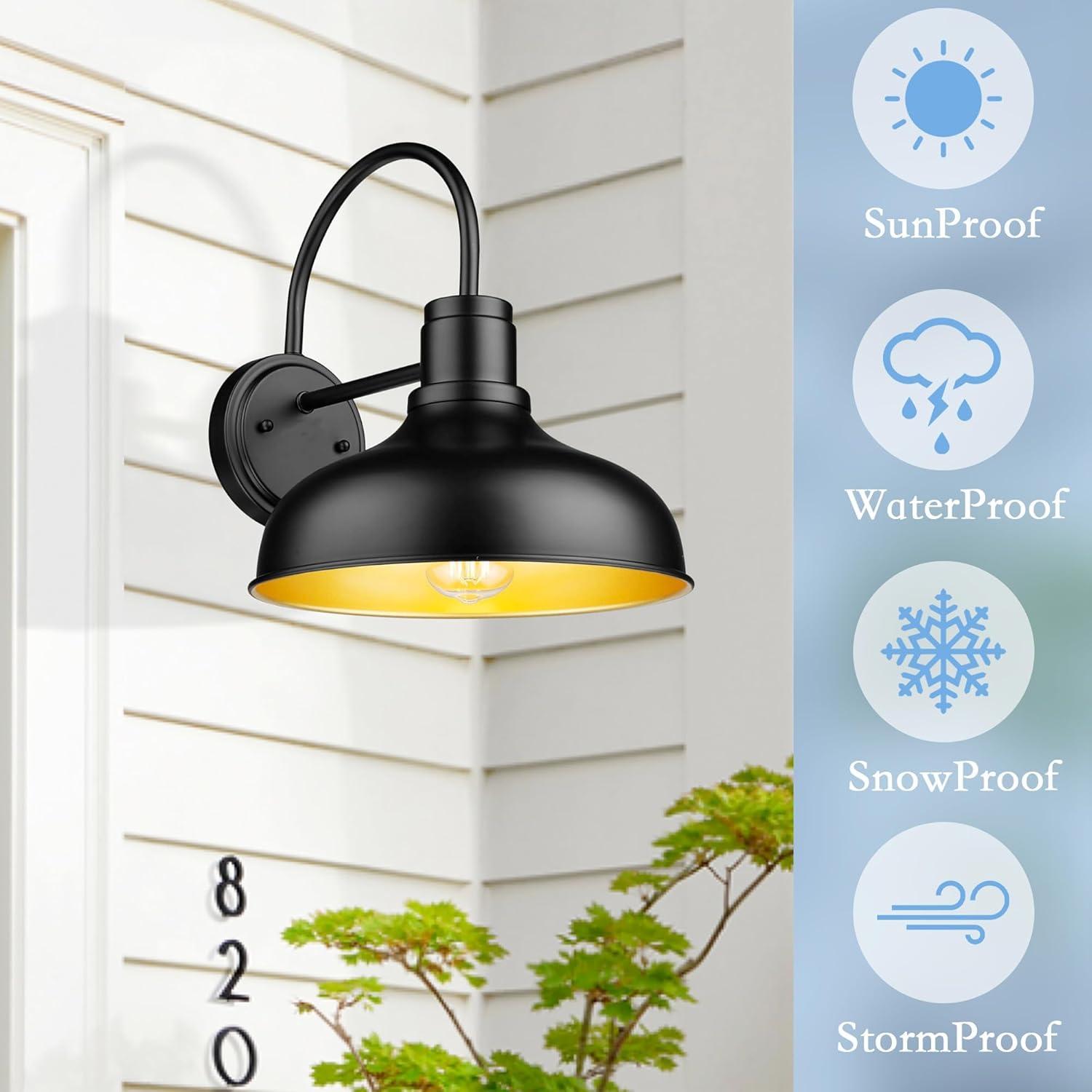 2 Pack Outdoor Wall Lights 12 inch Exterior Barn Wall Sconce Fixture Wall Mount Lantern Waterproof Black Wall Lamps Outside Porch Lights House Garage Doorway Patio Front Door Entryway