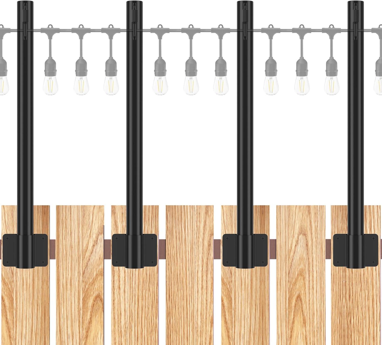 2 Pack 2.8 FT String Light Poles, Suspension Outdoor Fence Post Lights with Clip and Bracket