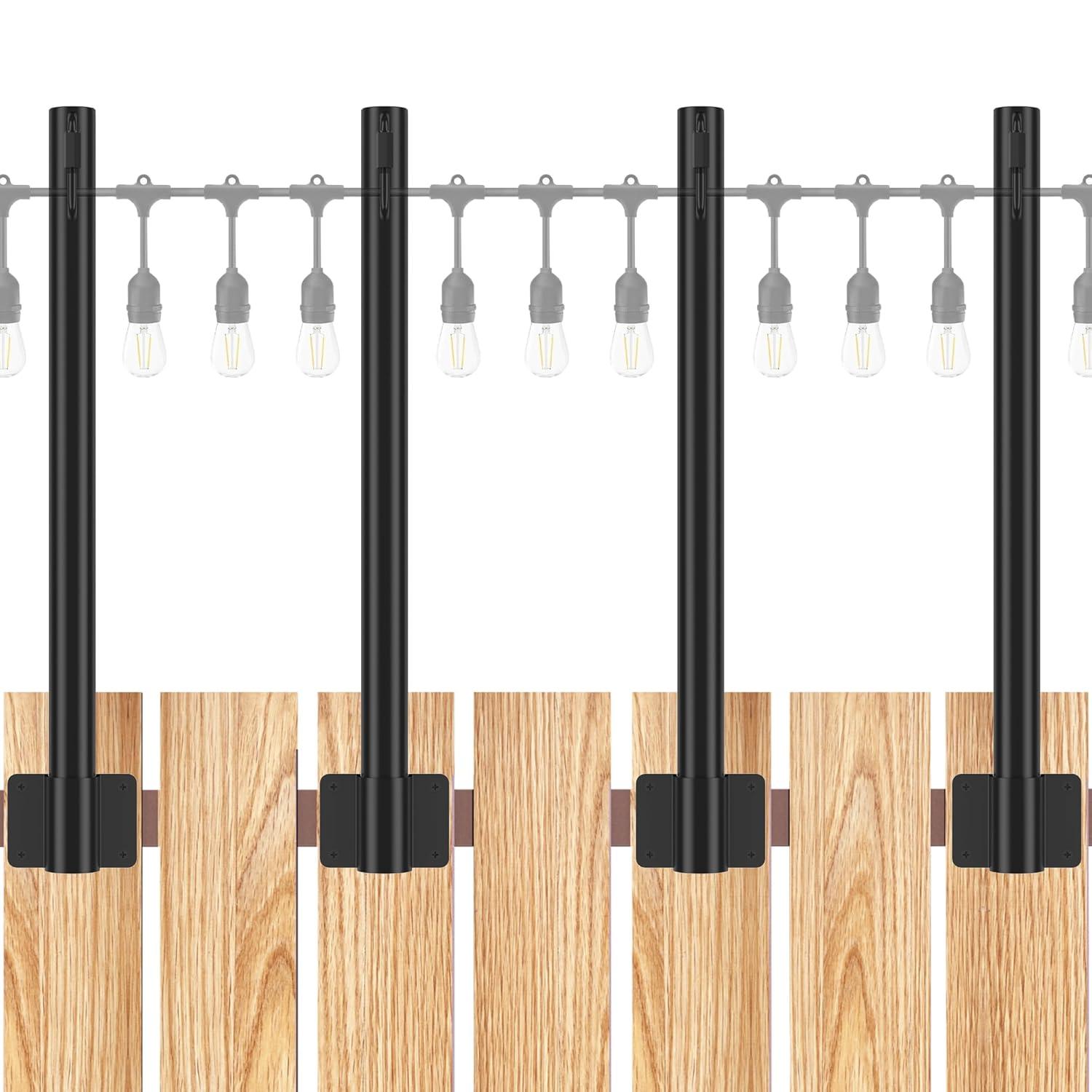 Suchtale 2 Pack 2.8 FT String Light Poles, Suspension Outdoor Fence Post Lights with Clip and Bracket SL-007-WF