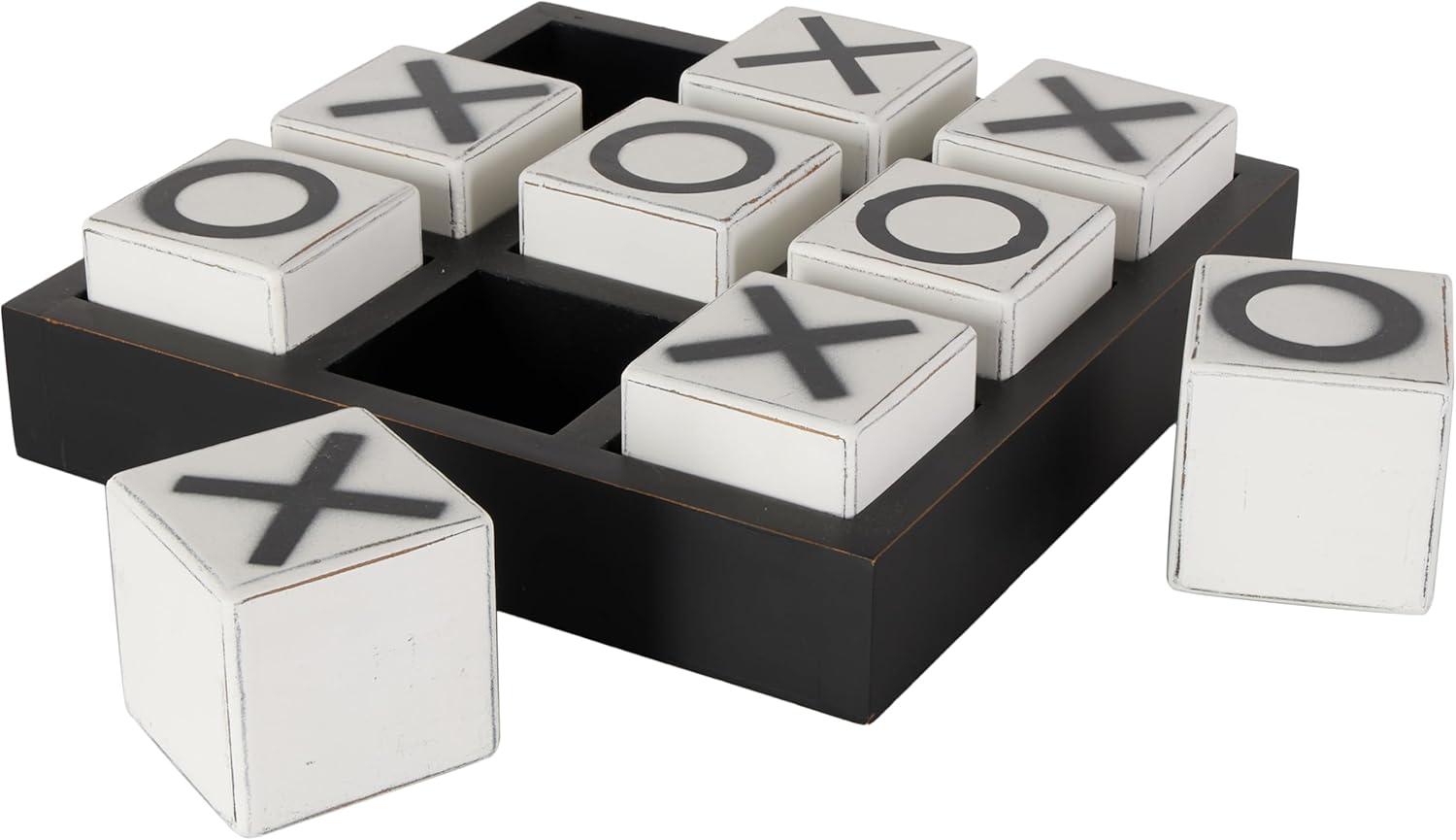 14" Contemporary Wooden Tic Tac Toe Sculpture Black - Olivia & May: MDF Tabletop Game Set