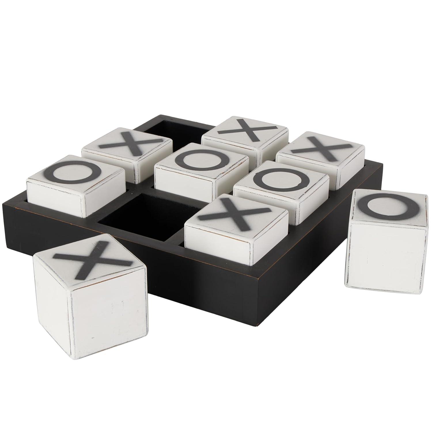 14" Contemporary Wooden Tic Tac Toe Sculpture Black - Olivia & May: MDF Tabletop Game Set