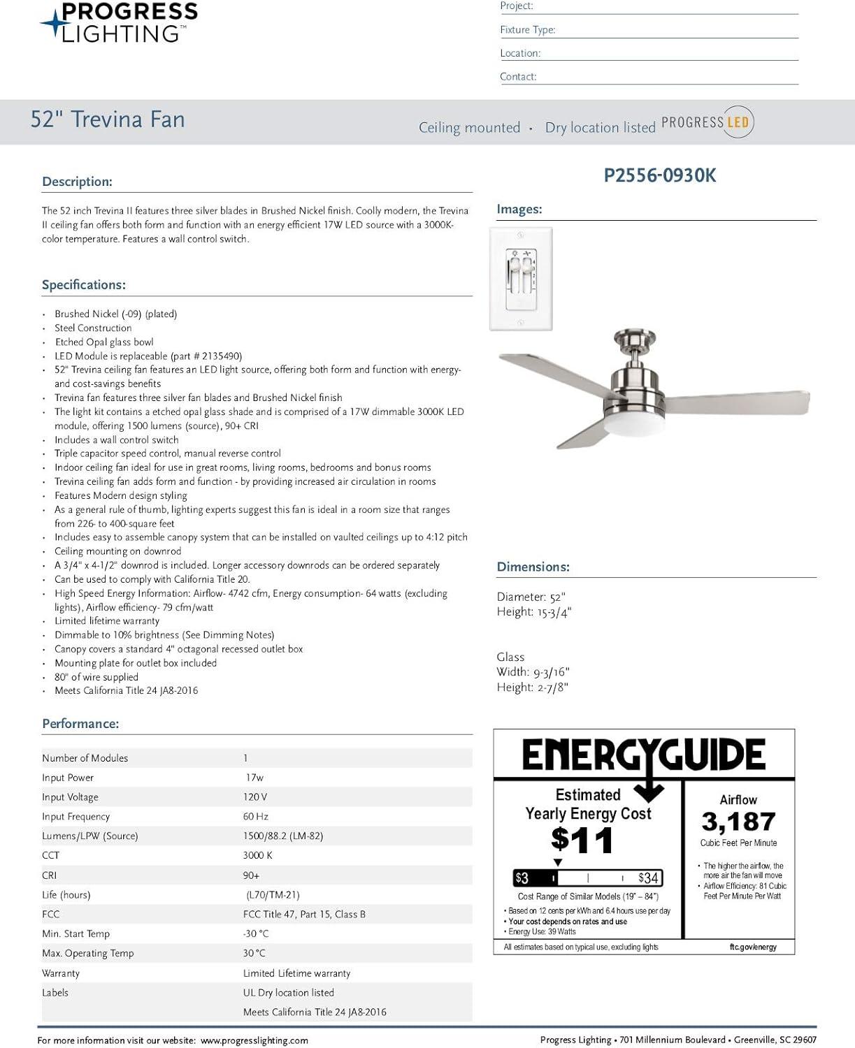 Brushed Nickel 52" LED Ceiling Fan with Reversible Blades