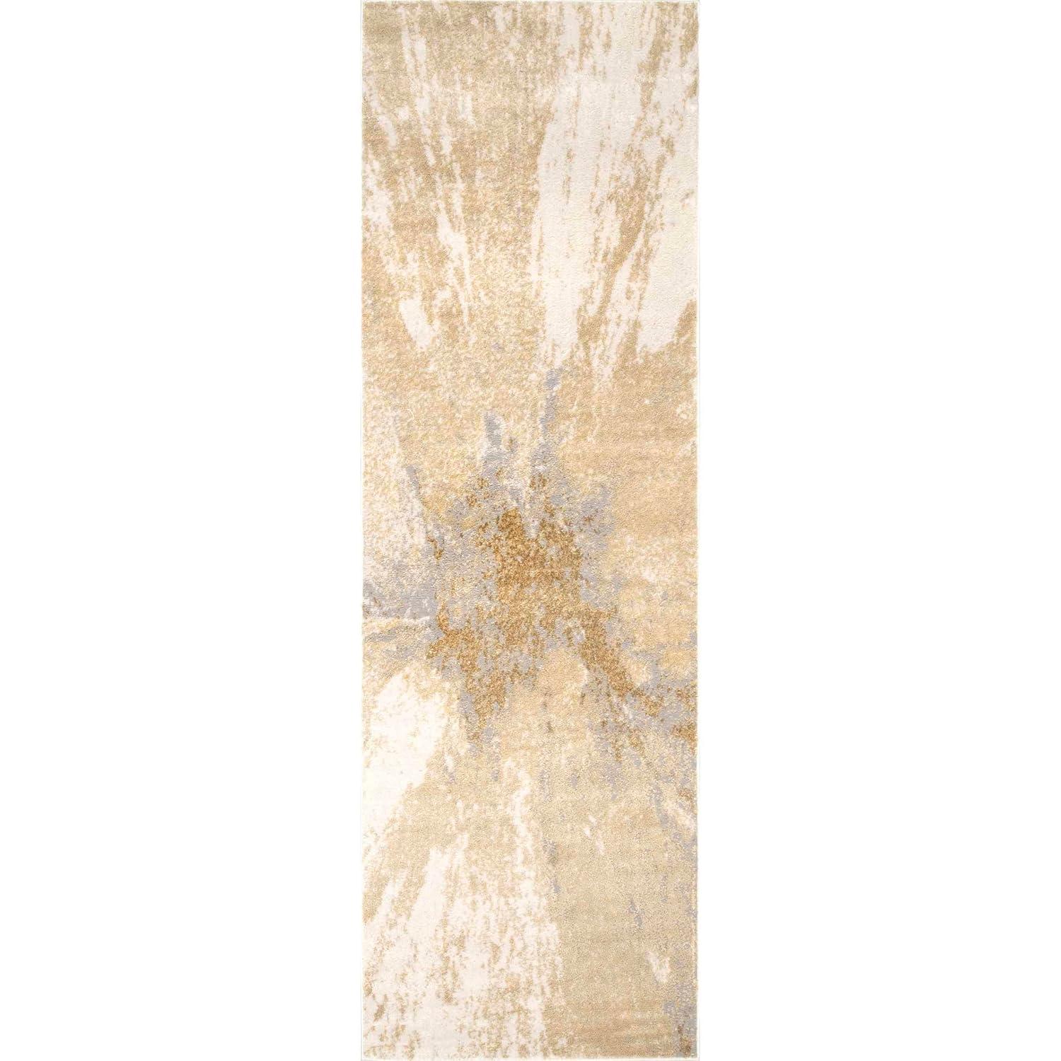 Nuloom Cyn Abstract 2x6 Runner Indoor Area Rug for Living Room Bedroom Dining Room Entryway Hallway Kitchen, Gold/Ivory